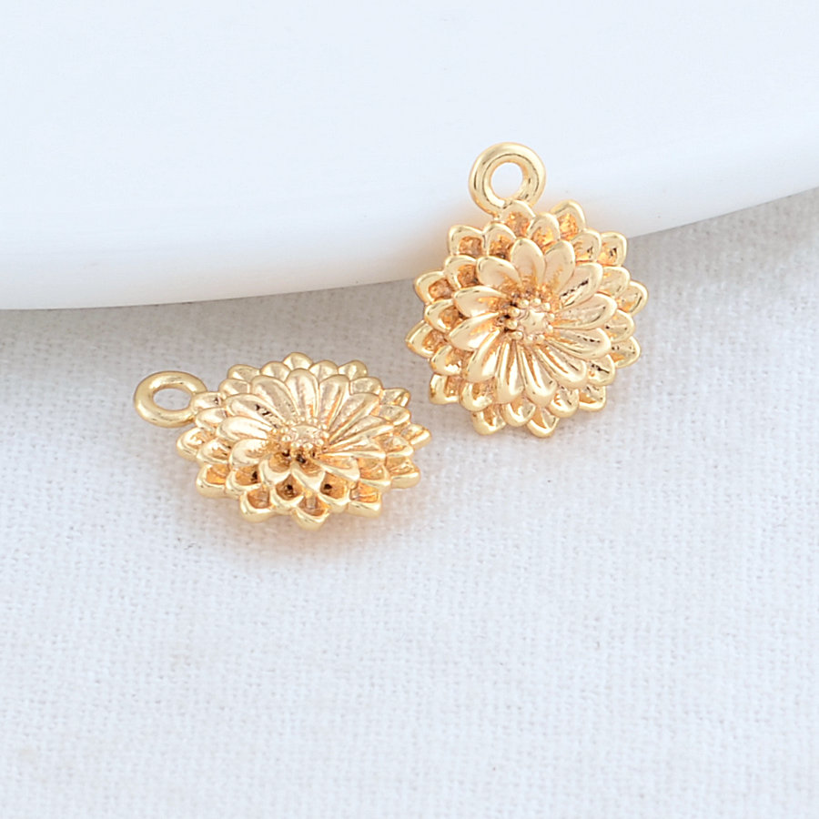 6pcs 11.5*14mm 14 Karat Gold Farbe Messing Blume Charms Anhänger Schmuck herstellung liefert DIY Halsketten Ohrring Befunde Zubehör – Detail 3