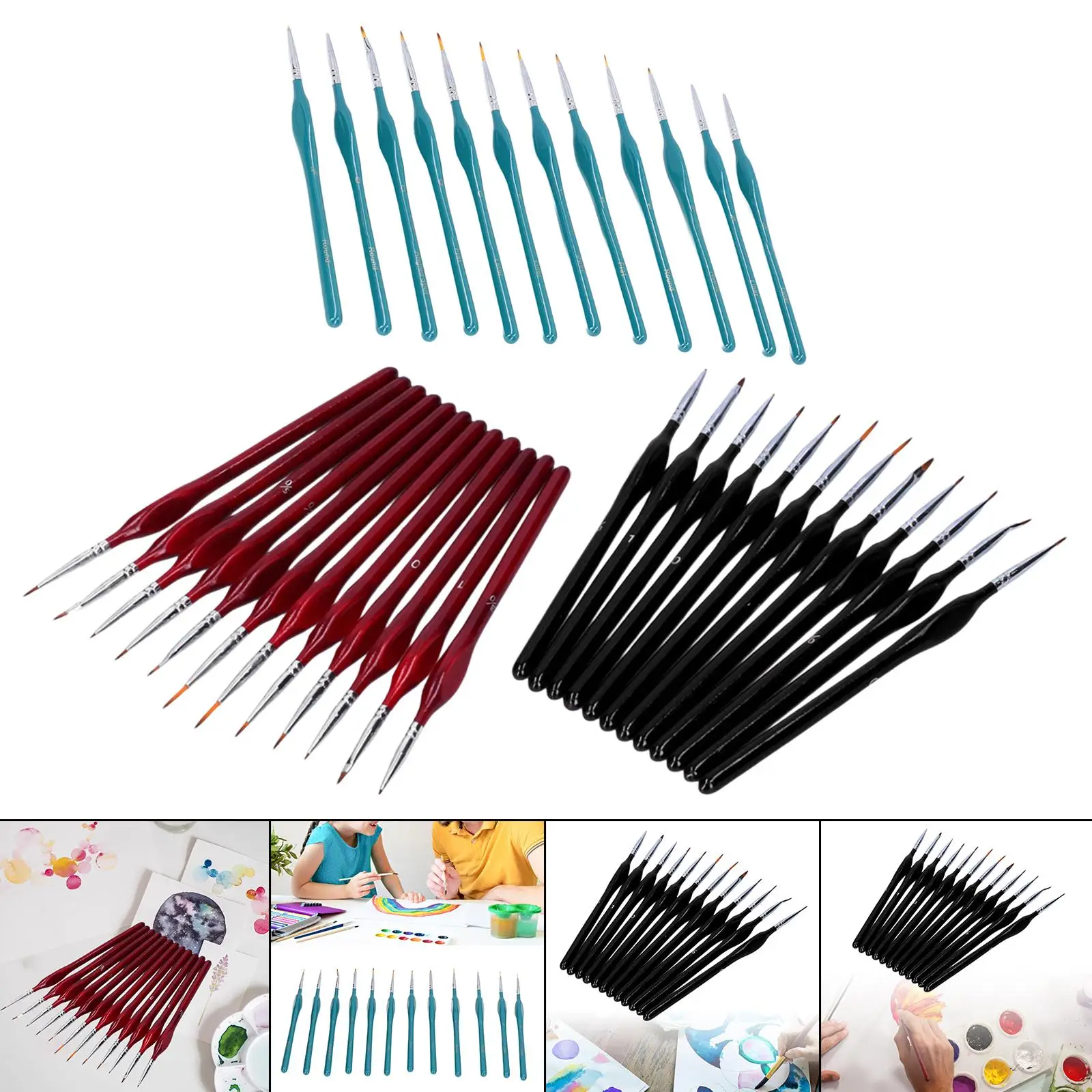 12Pcs  Paint Brushes, Nylon Hair, Wood Handle for Painting Small Details with Oil, Acrylic, and s