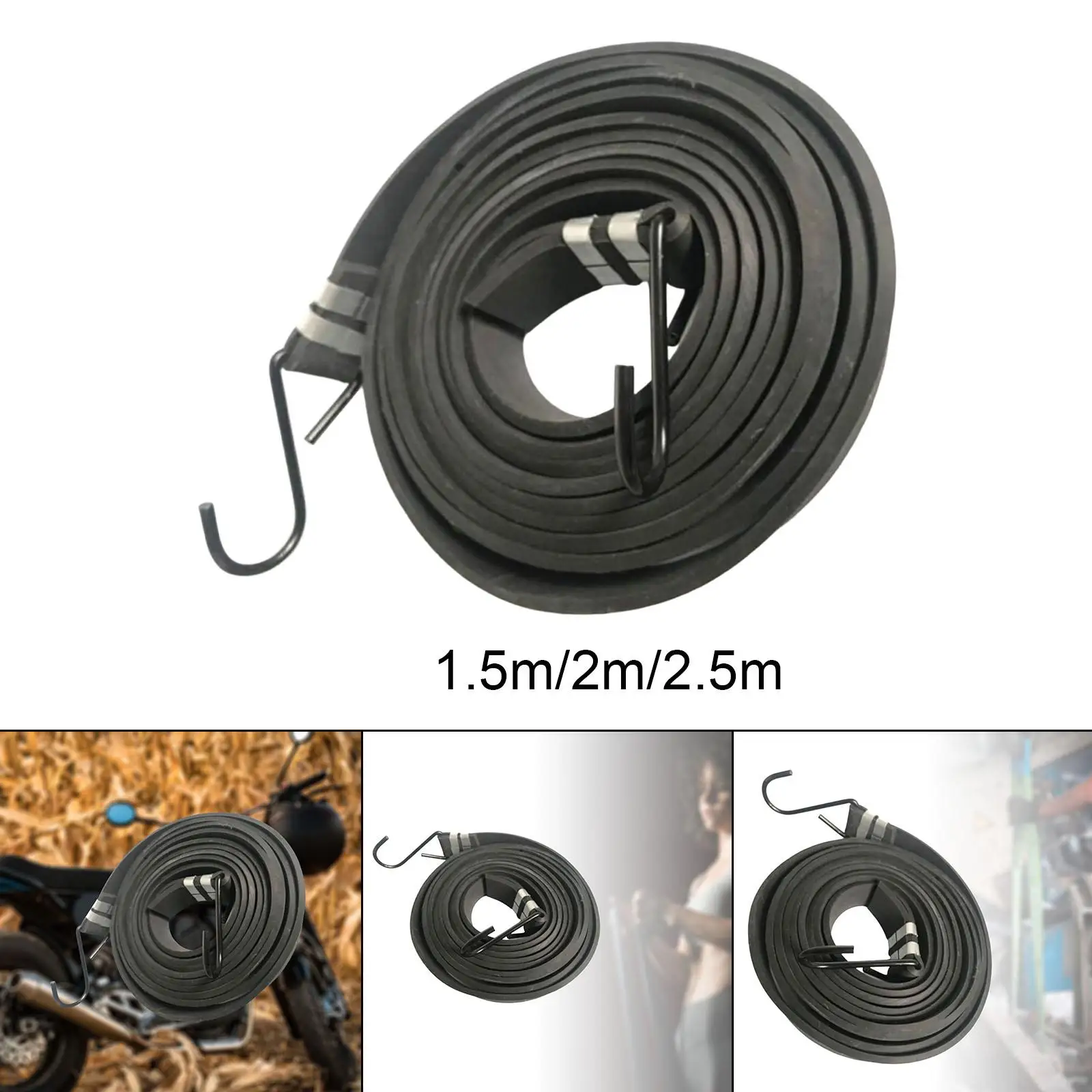 Thick Widened Flat Rubber Strap Bungee Cords with Hooks Outdoor Indoor Use