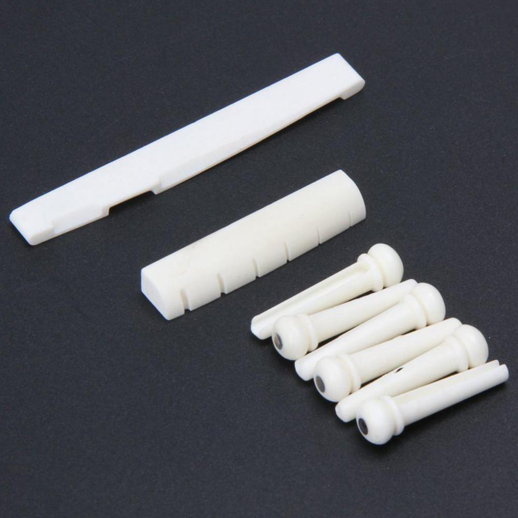 Guitar Ivory Saddle Nut & Bridge Endpin Pins & Ebony Bridge Replacement Parts