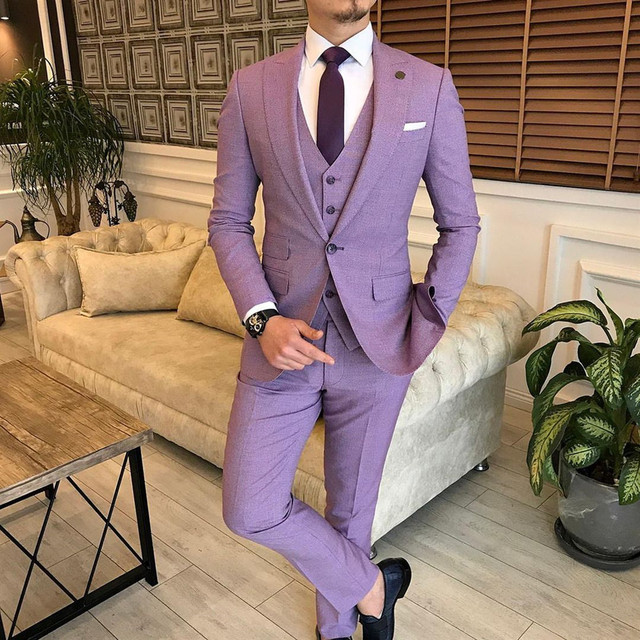 violet blazer light purple jacket mens Linen Suit (Jacket+Pants+Vest) Tailor-Made Slim Fit Purple Piece