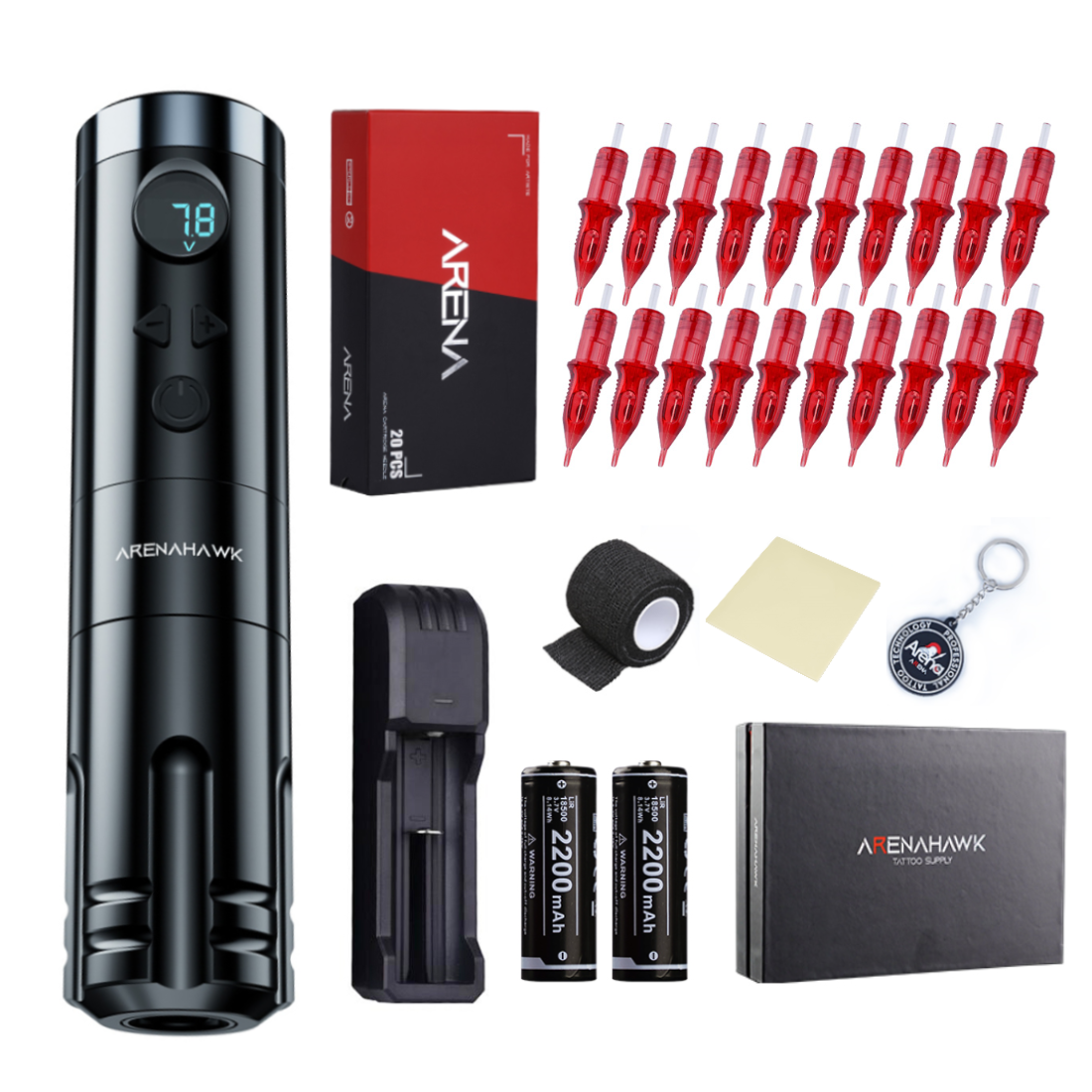 Arenahawk A-power 4.0 Direct Drive Wireless Tattoo Pen Machine Kit 2  Batteries with Tattoo Cartridge Needles Tattoo Supplies