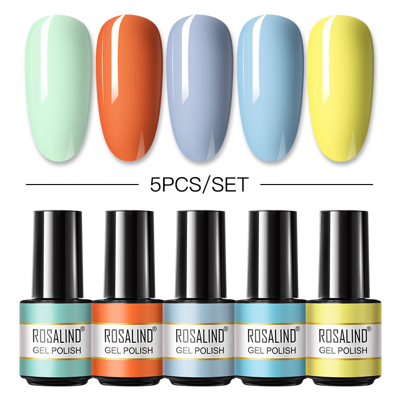 Best of ROSALIND 5PCS Set Gel Nail Polish Set Nail Kit Glitter Vernis Semi Permanent Nail Art Base Top Coat UV Gel Polish Hybrid Kit Reviews & Tips