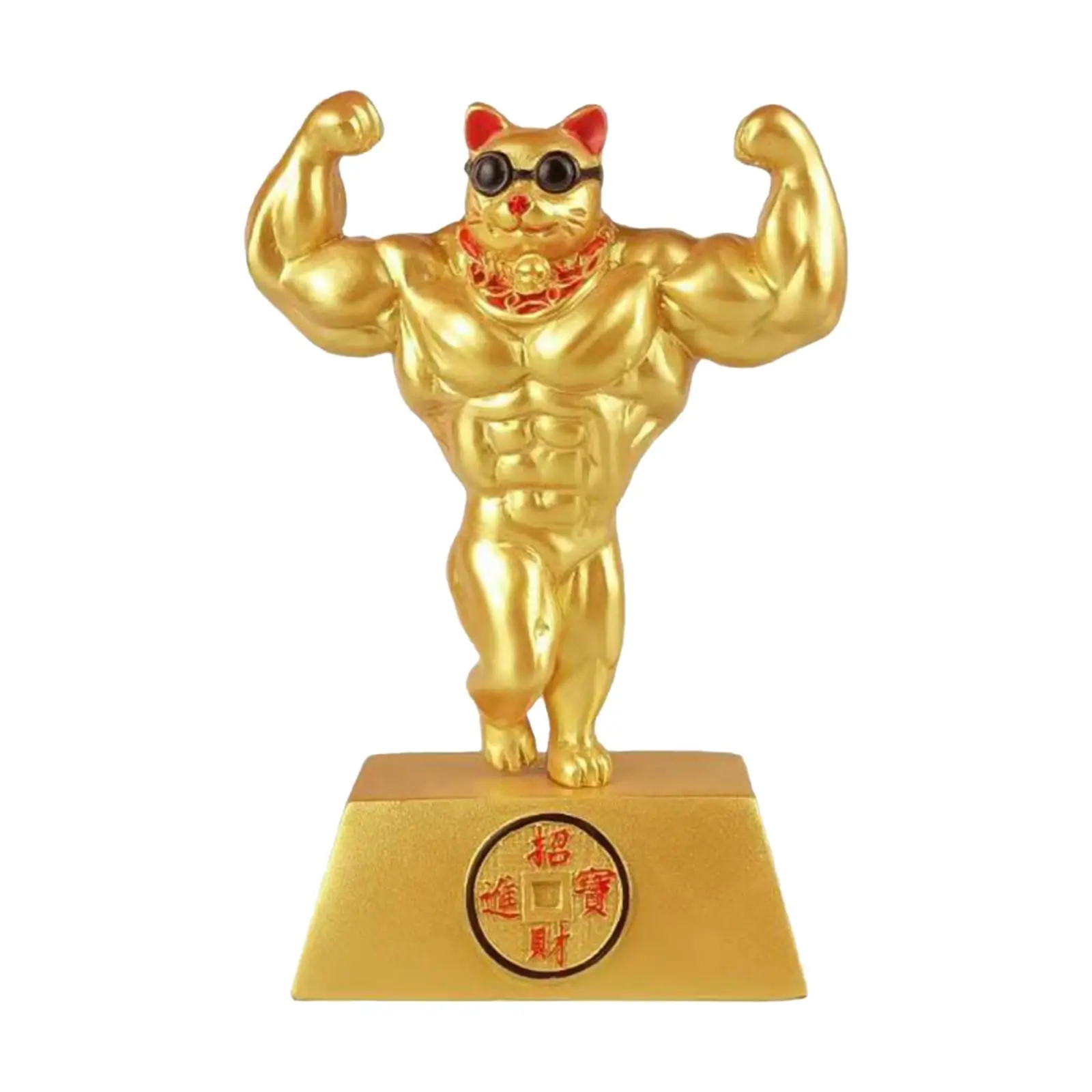 Gold Chinese Lucky Cat Figurine Hand Muscle Arm Decoration 6.3