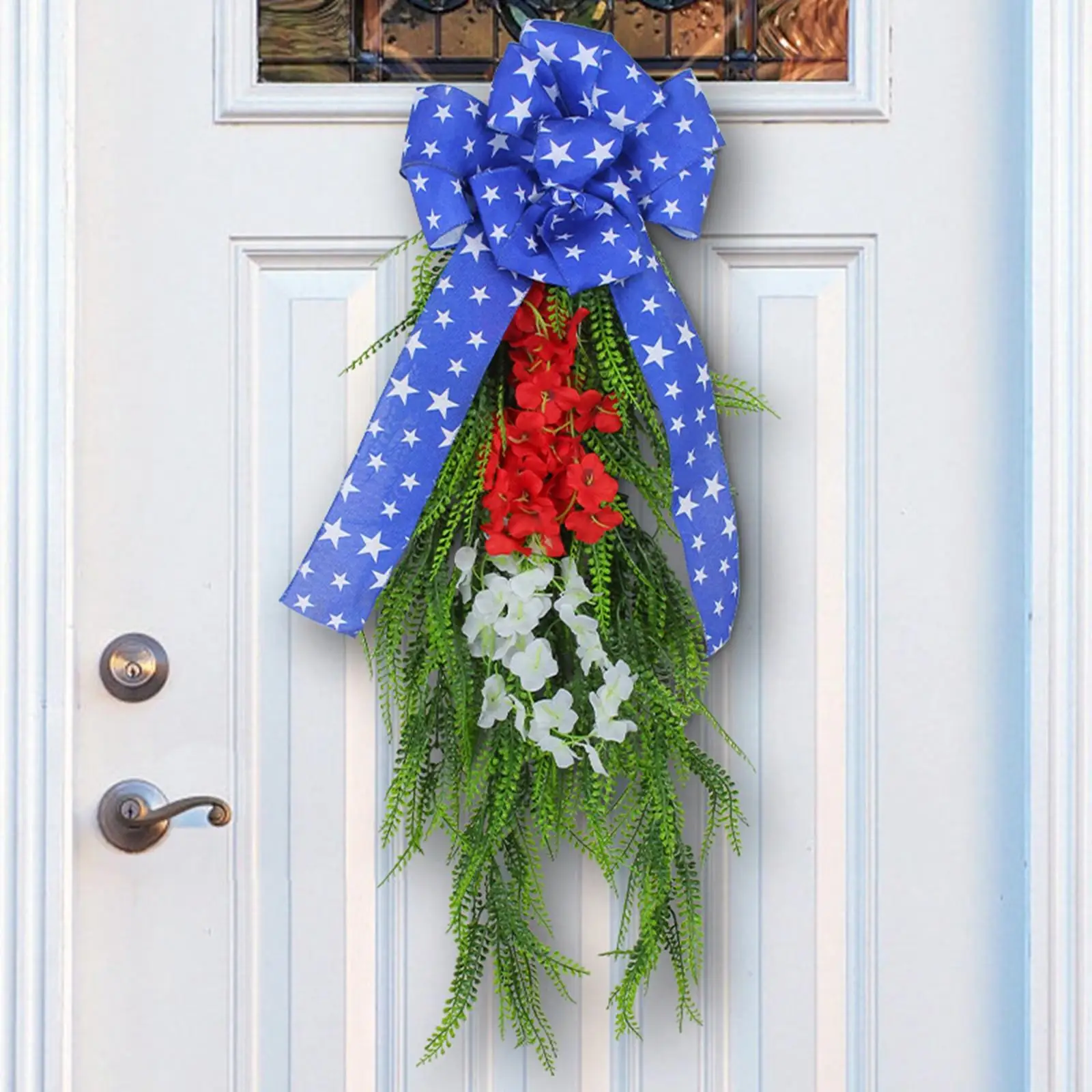 Patriotic Wreaths American Flag Decorative Memorial Day Artificial Hanging Wreath for Window Home Decor Indoor Porch