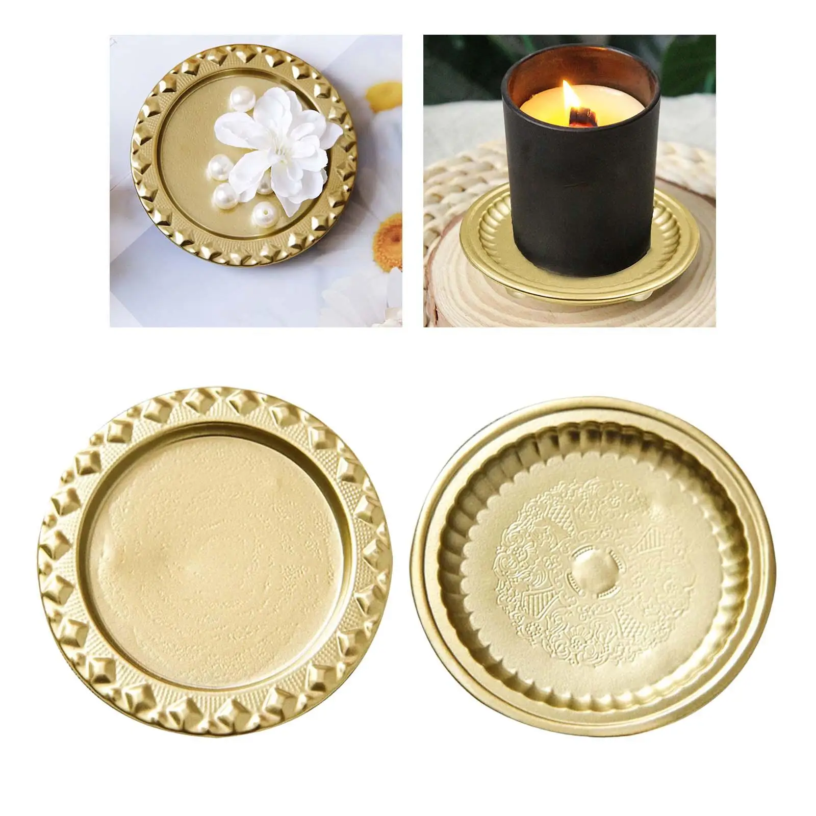 Gold Color Pillar Candle Holder Stand Round Bathroom Decor Durable Dia 4inch for Weddings, Parties, Special Events Candle Tray