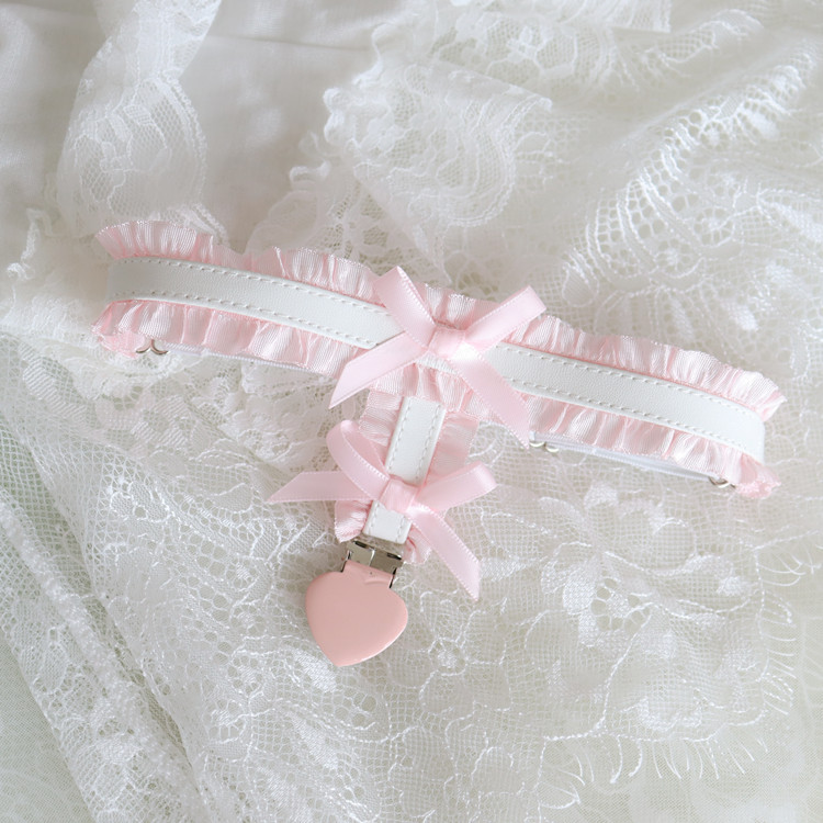 Cosplay Maid Girl rosa Spitze Leder Beinring Gothic Schleife Oberschenkel Ring Strumpfgürtel Lolita Zubehör – Detail 3