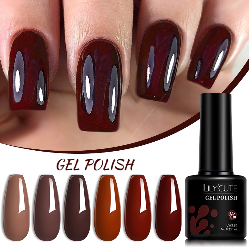 Description Picture 2 of itemLILYCUTE Caramel Color Gel Nail Polish 2022 Autumn Brown Wine Red Series For New Year Gifts Soak Off Nail Art Gel Varnish