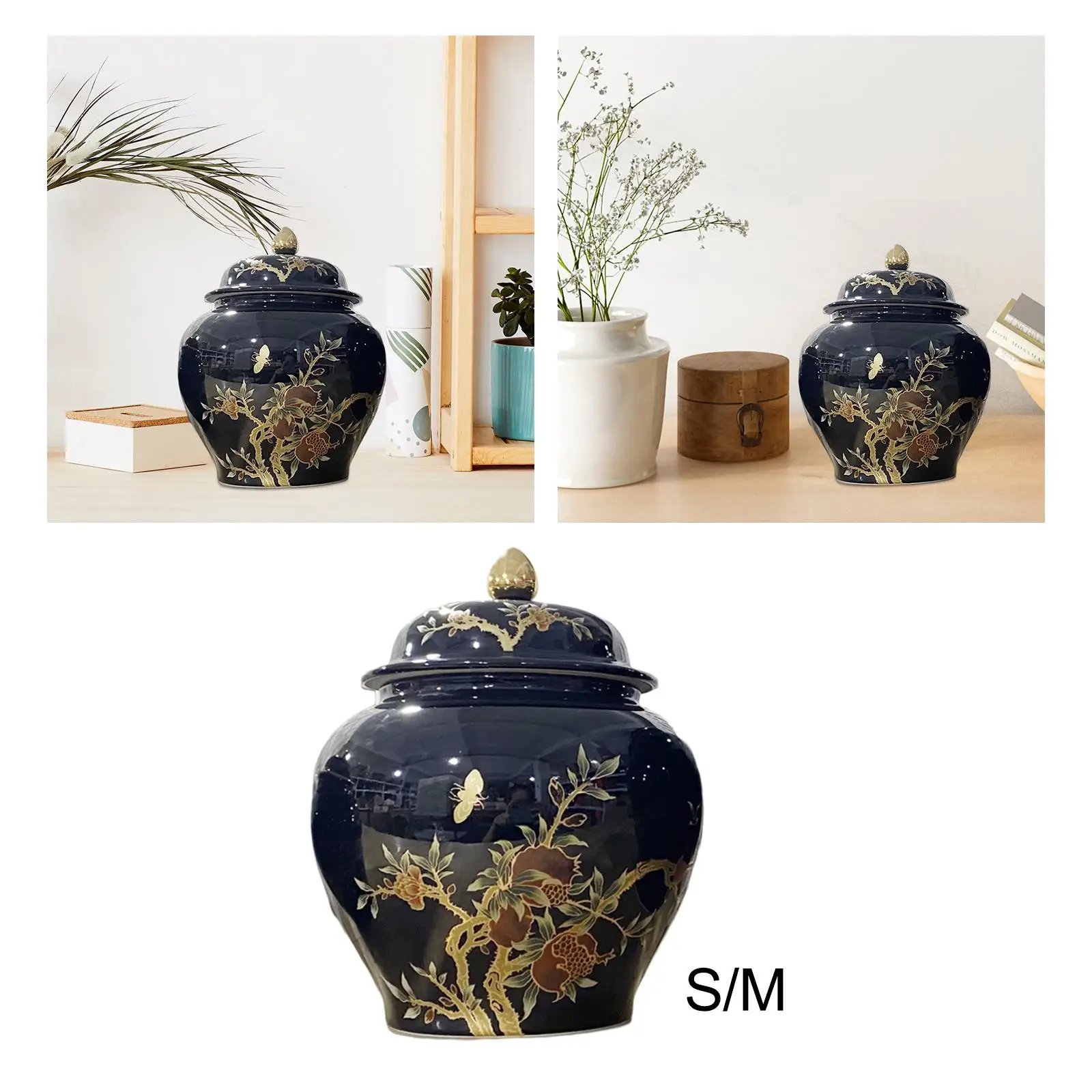 Porcelain Ginger Jar Tea Storage Jar Plants Holder Floral Arrangement Ornaments for Home Bookshelf Party Livingroom Decoration