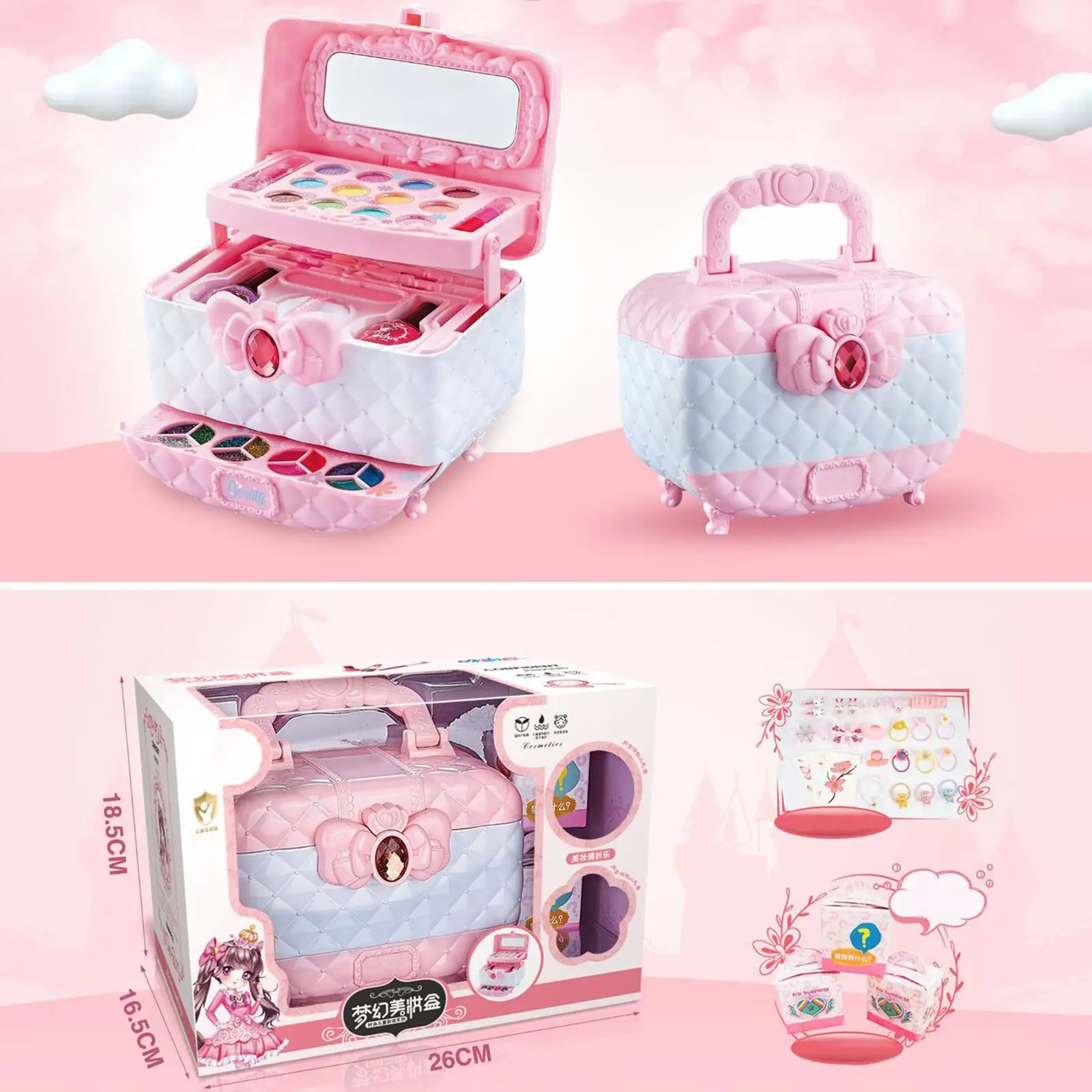 Makeup Vanity Toy Princess Toy with Cosmetic Case with Mirror Kids Makeup Set for Kids Girls Children Toddlers Birthday Gifts