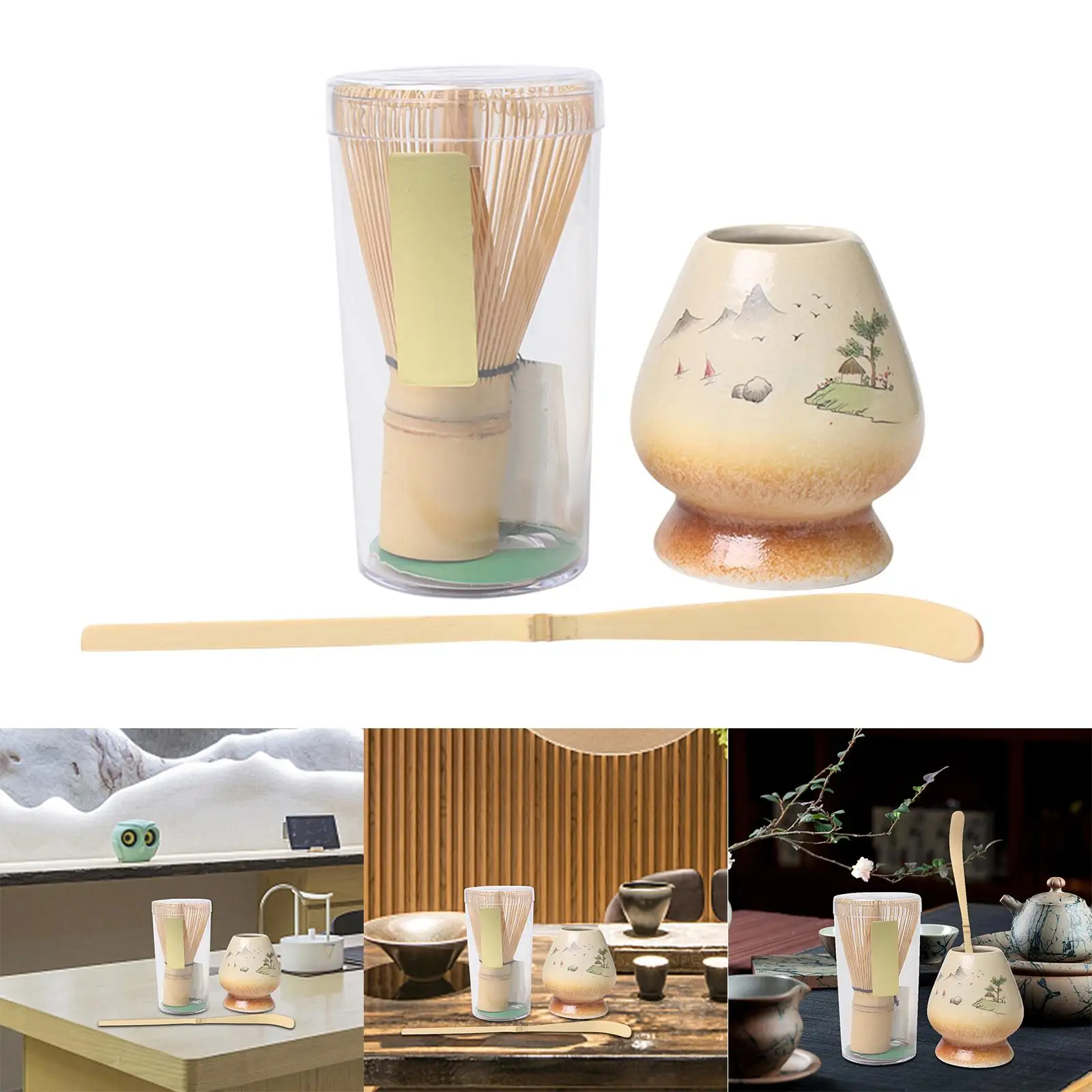 3Pcs Matcha Set with Tea Spoon Handmade Bamboo Whisk Matcha Whisk and Bowl for Japanese Matcha Preparation Beginner