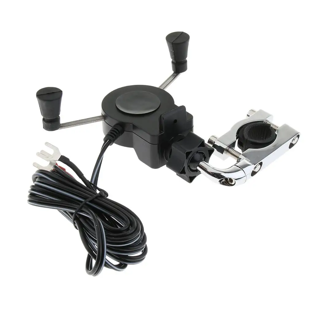 Motorcycles Scooter Handlebar Mobile Phone GPS Mount Holder With USB Charger