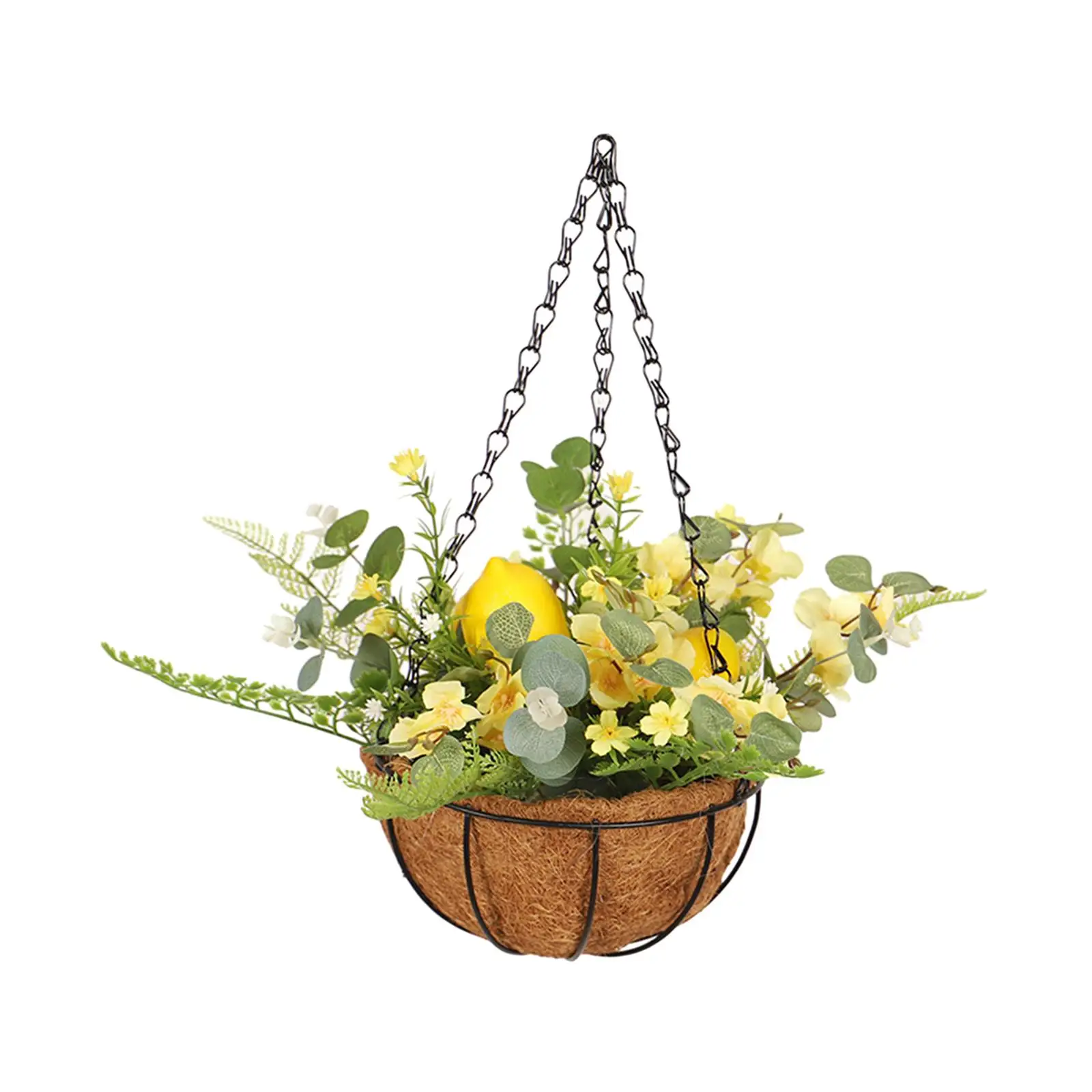 Artificial Flowers Basket Silk Flower Arrangement Chain Flowerpot Hanging Basket for Lawn Patio Yard Balcony Indoor Outdoor