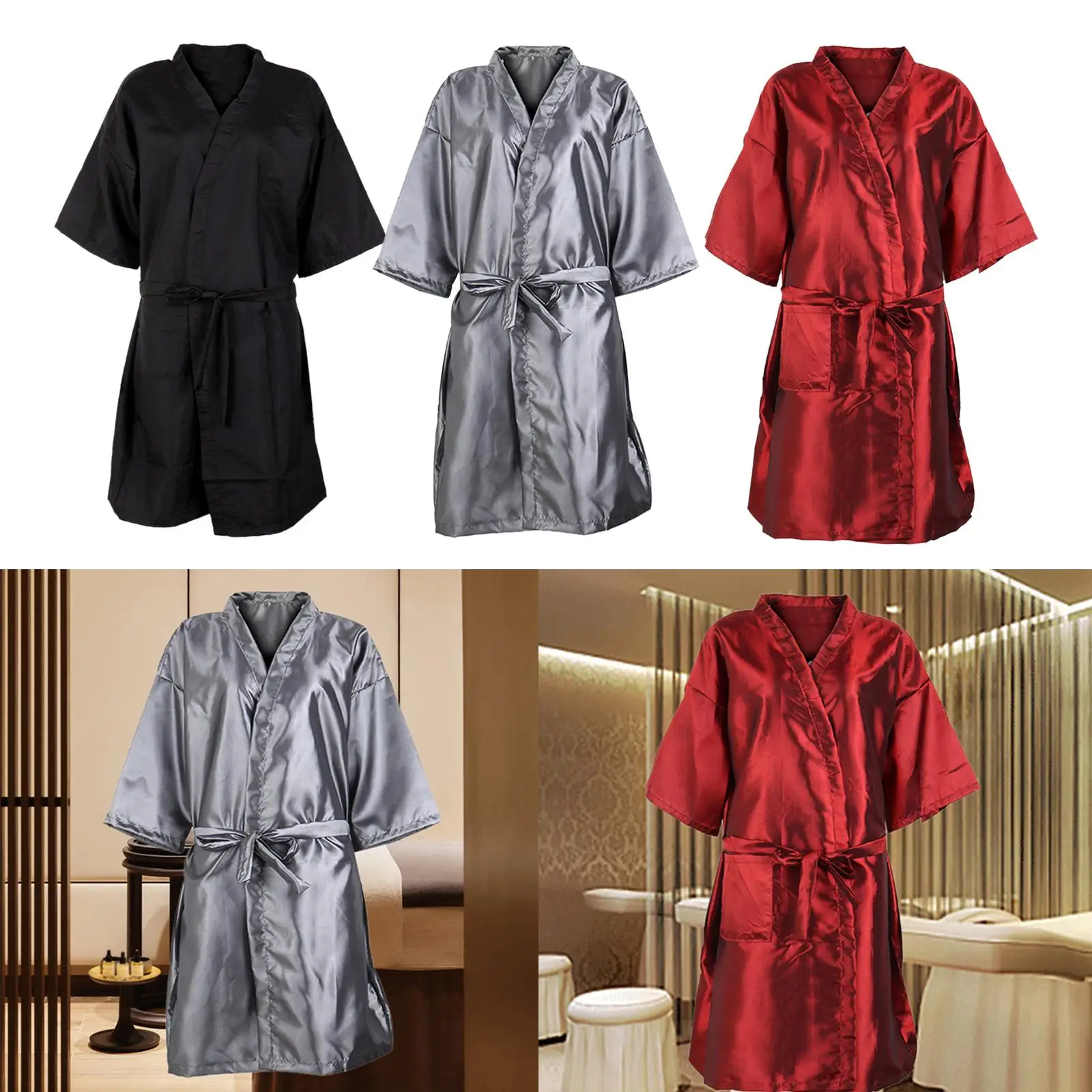 Women Robe Kimono Robes Sleepwear Soft with Adjustable Belt Salon Robes Hair Salon Smocks Capes for Beauty Center Pet Groomer