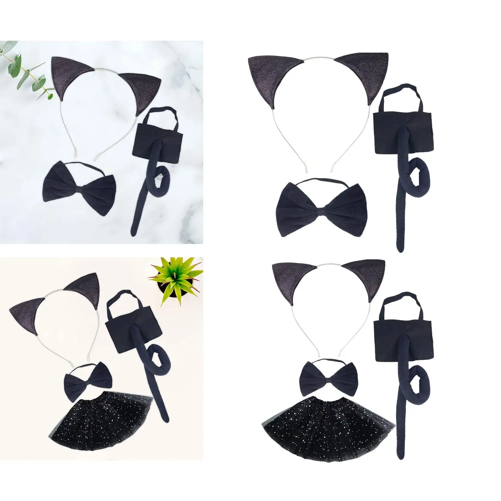 Kids Cat Ears, Bow Tie and Tail Set Hair Accessories Decorative Cosplay for Dressing up Halloween Party Child Boys and Girls
