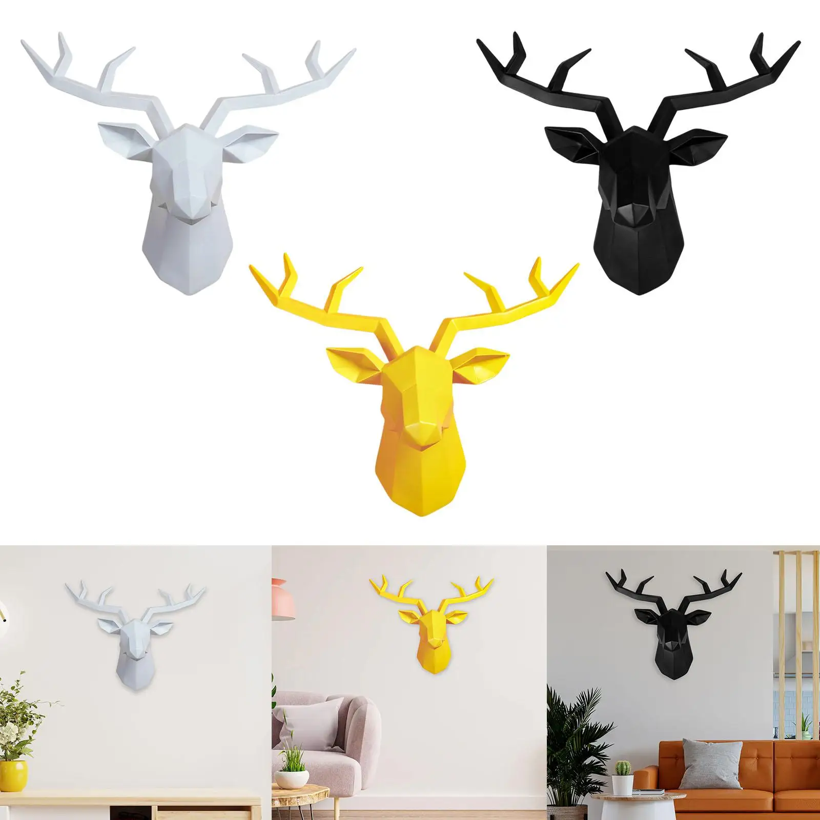  Head Sculpture Animal Statue Figurines Wall Mounted Simulation Collection Pendant Crafts Antlers Statuette for Farmhouse Decor