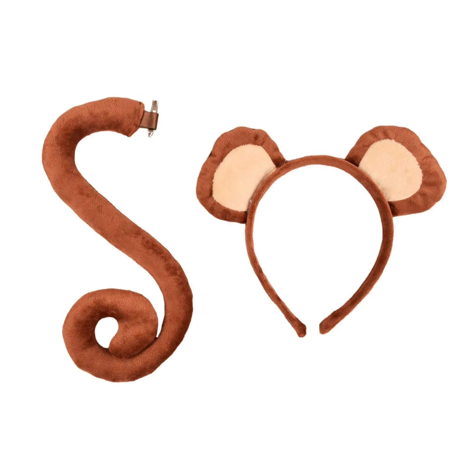 Monkey Ears and Tail Set Monkey Hair Hoop for Halloween Masquerade Holiday