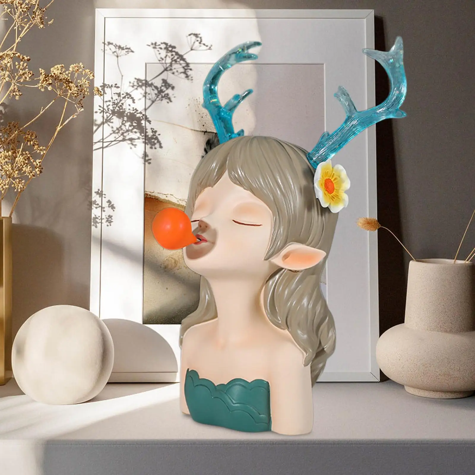 Modern Blowing Bubbles Girl Figurine Statue Resin for Desktop Living Room