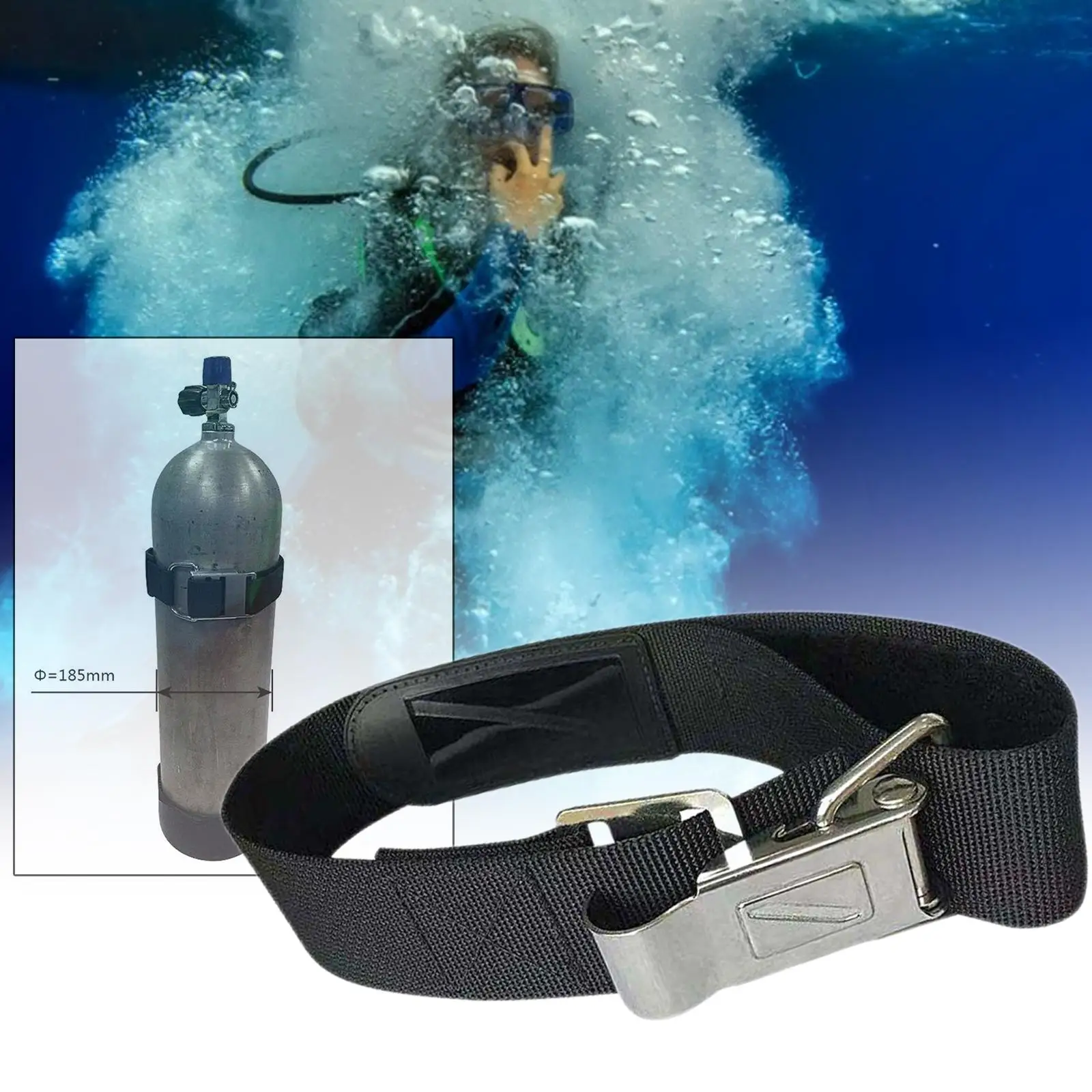 Premium Scuba Diving Tank Band cam Buckle Non Slip Quick Release 2inch Stainless