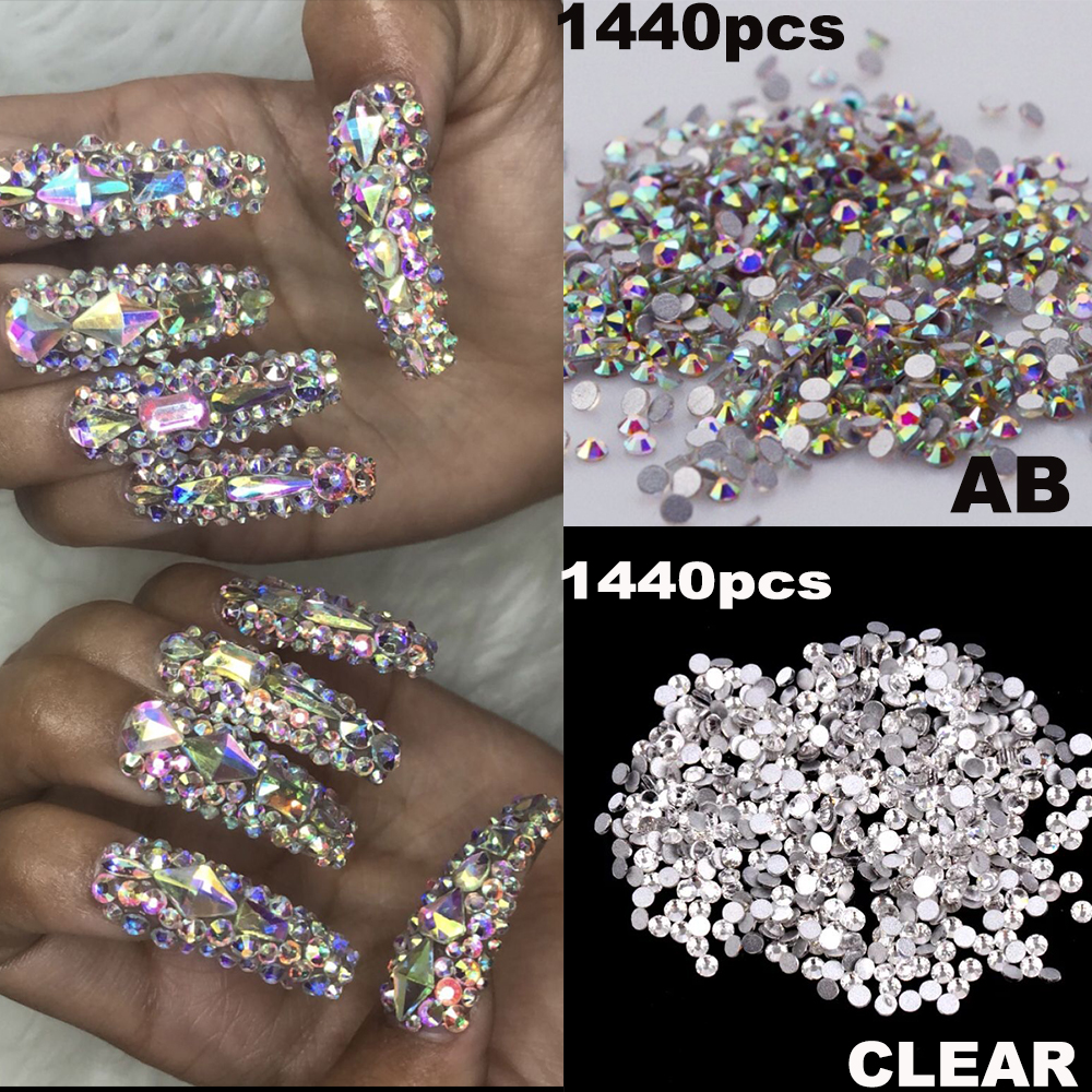 Best of 1440pcs AB / Clear Super Glitter Rhinestone Ss3-ss16 Flat-Back Non HotFix 3D Glass Nail Art DIY Round Crystal Manicure Diamond &amp;*1 Reviews & Tips