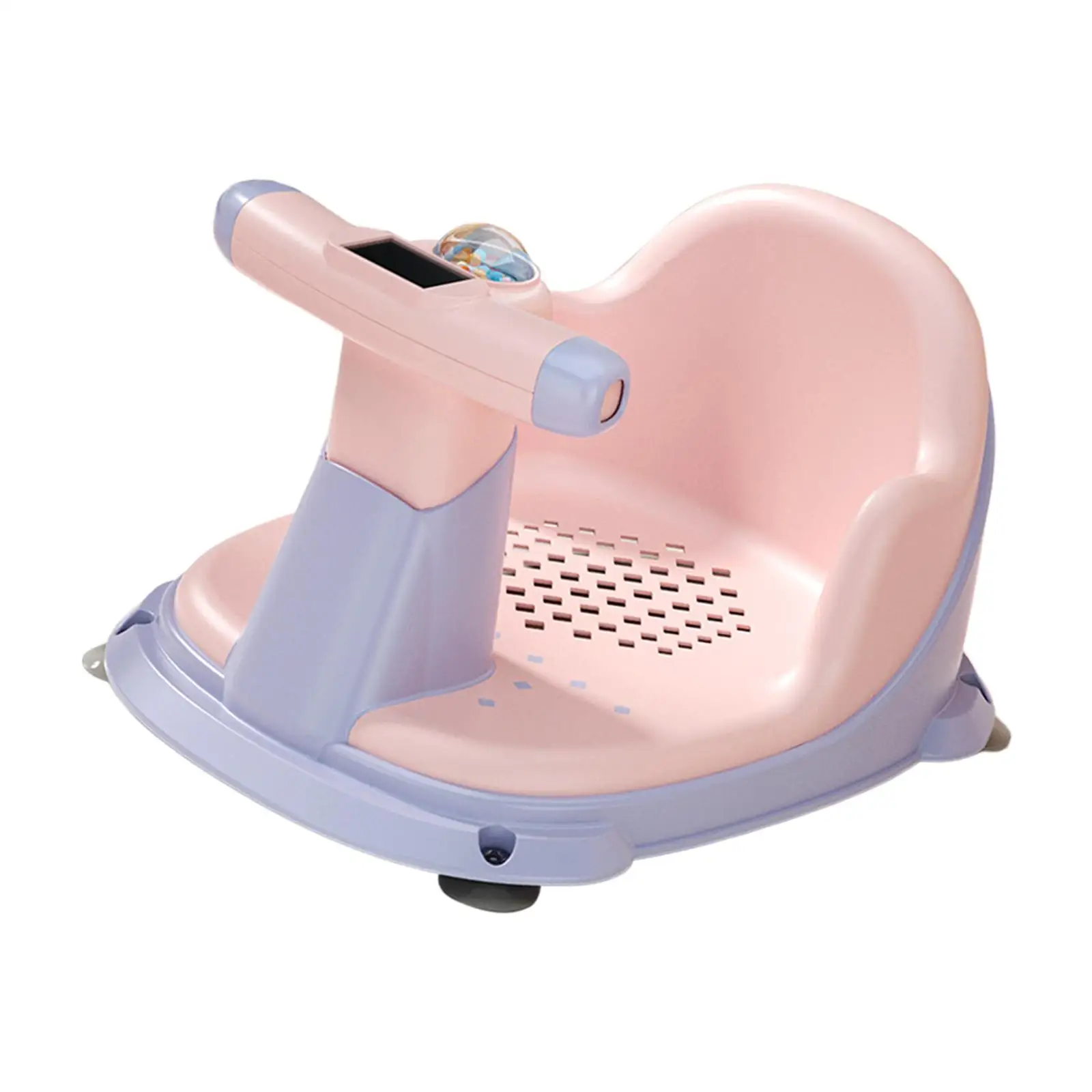 Cute Bath Tub Seat Sit up Bathing with Water Thermometer Non Slip with Suction Cup for Newborn Baby Toddlers Shower Girls Boys