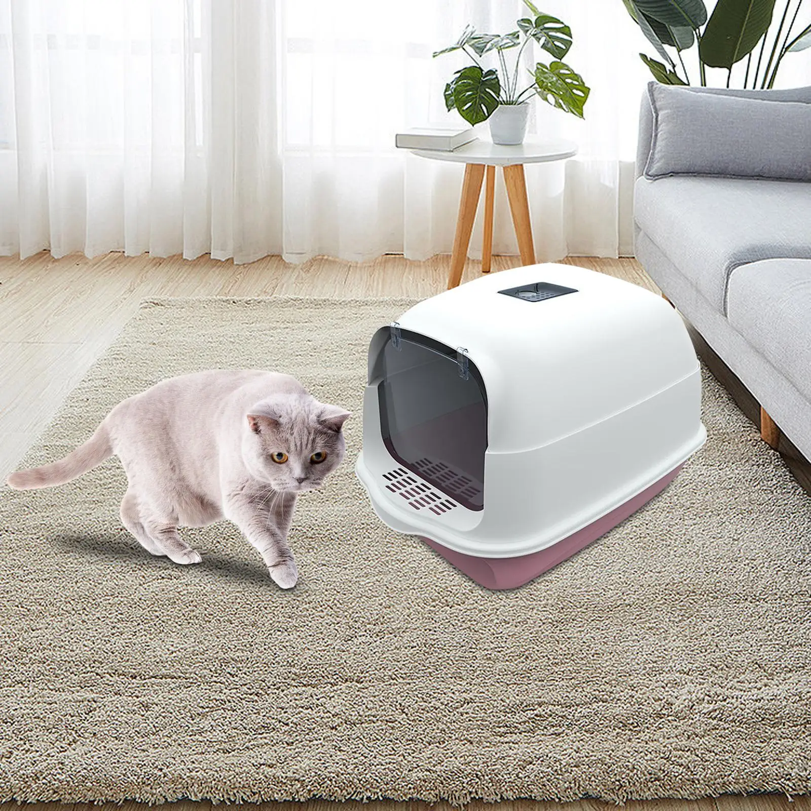 Cat Litter Box with Lid Fully Enclosed Anti Splashing Waterproof Cat Toilet