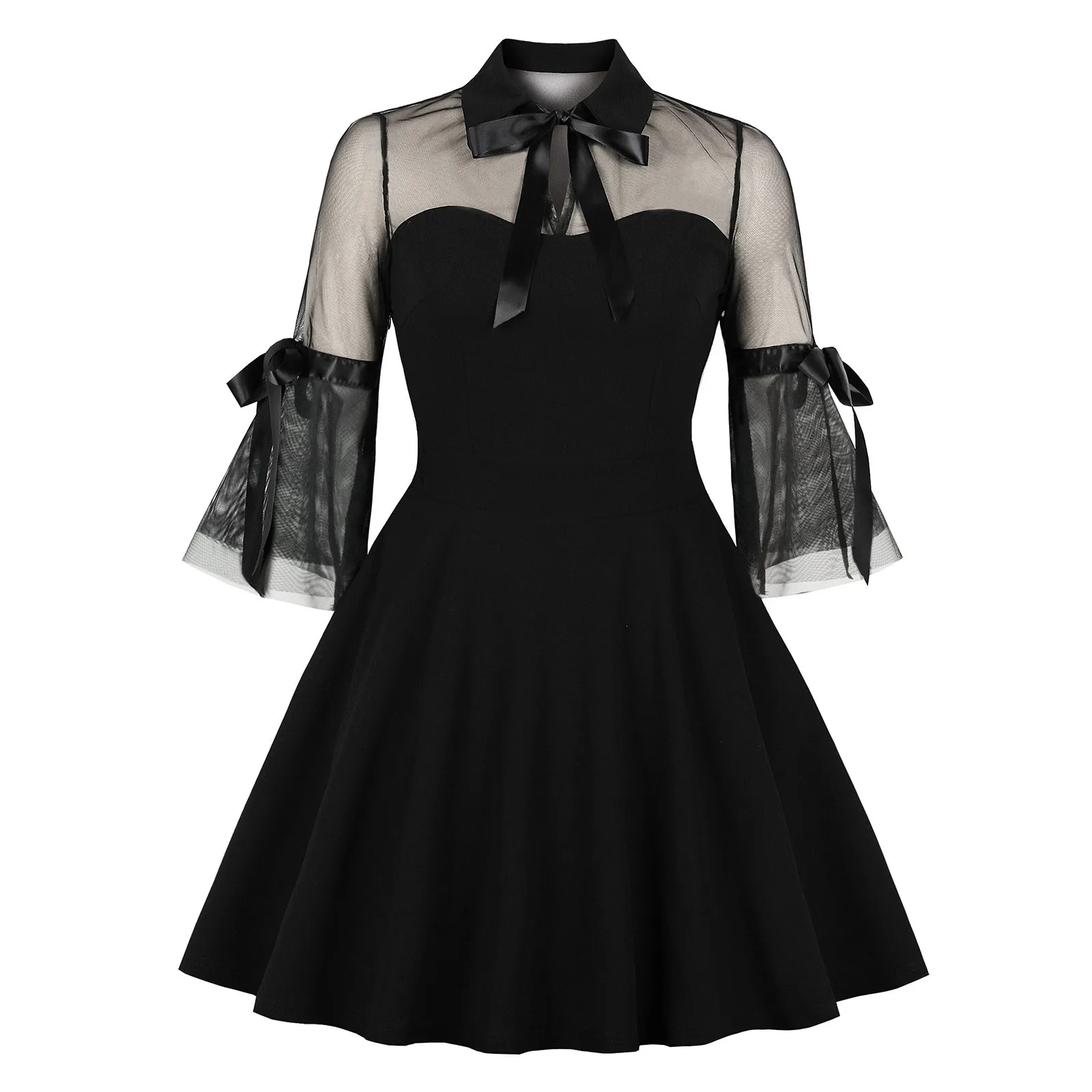 Cutout A-Line Elegant Half Sleeve Bow Party Vintage Dress