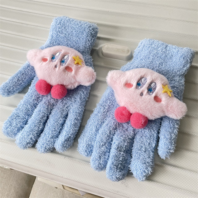 Kirby Plush Gloves Anime Winter Warm Thicken Fingerless Mittens