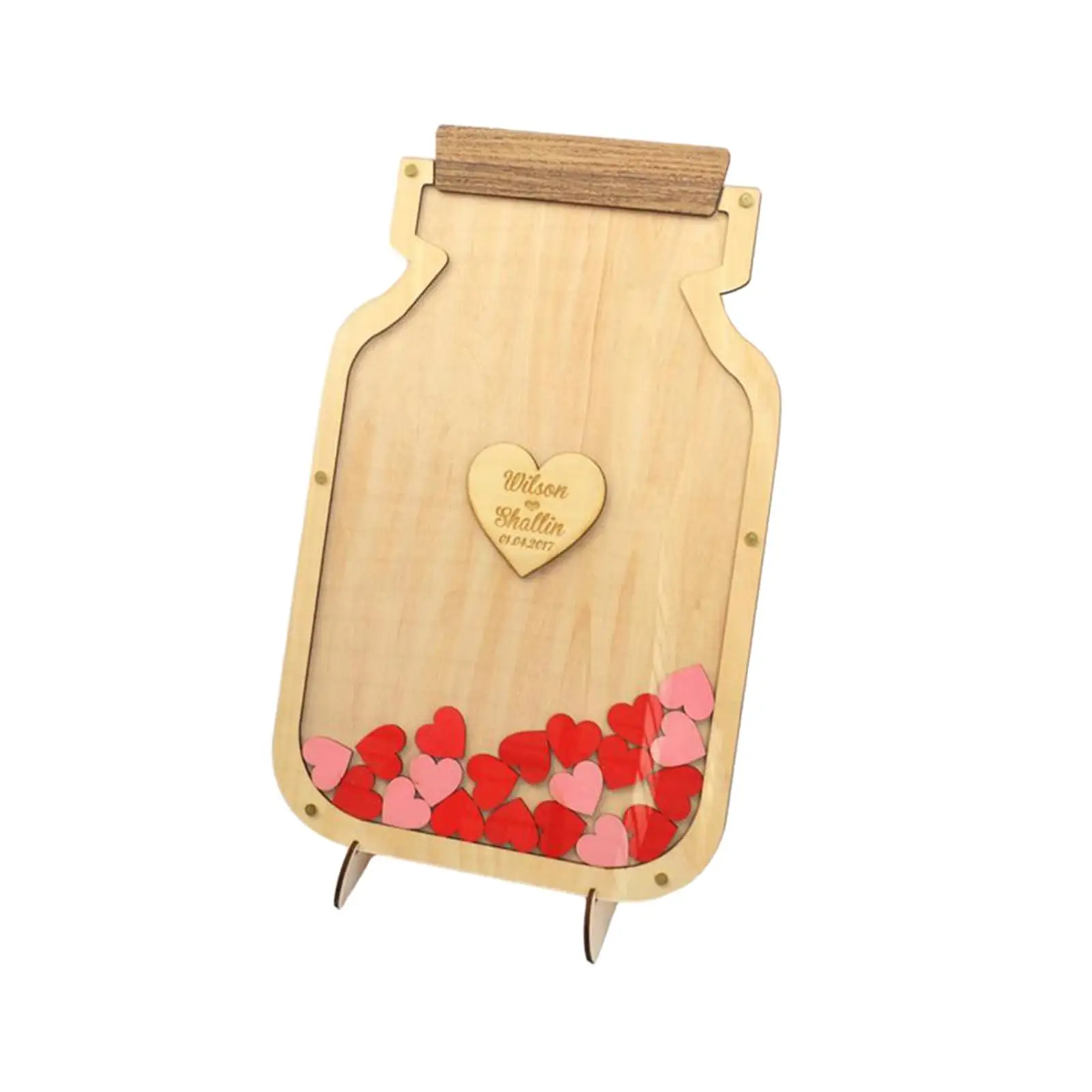 Wedding Guest Book with 50Pcs Red Wood Hearts for Holiday Events Anniversary