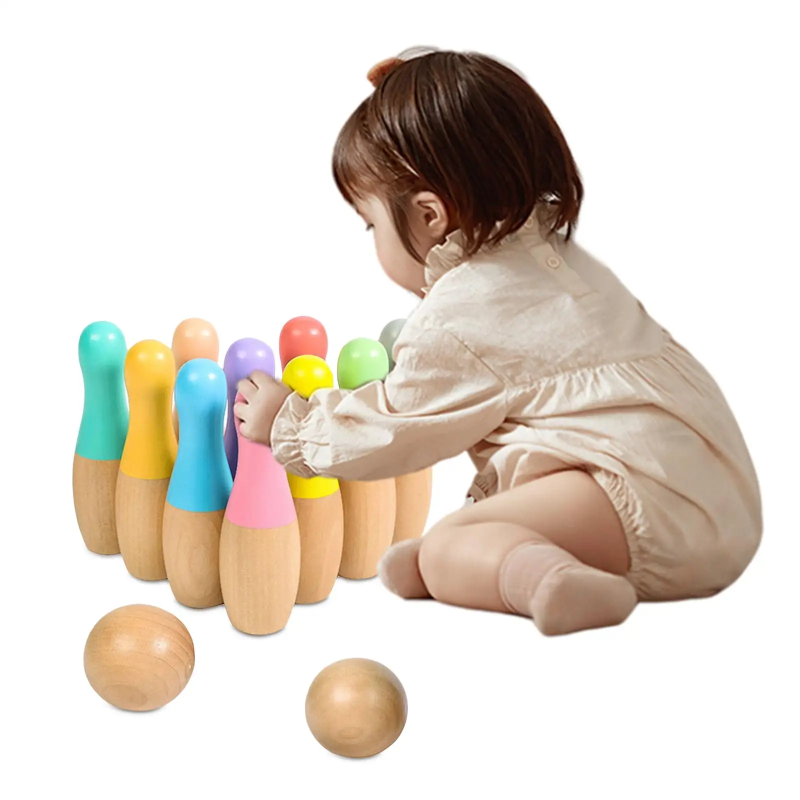 Kids Wooden Bowling Games Set , Birthday Party Gift with 10 Bowling Pins & 2 Balls