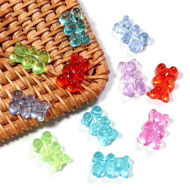 100 Mixed Color Transparent Acrylic Gummy Bear Beads 12mm Horizontal Hole