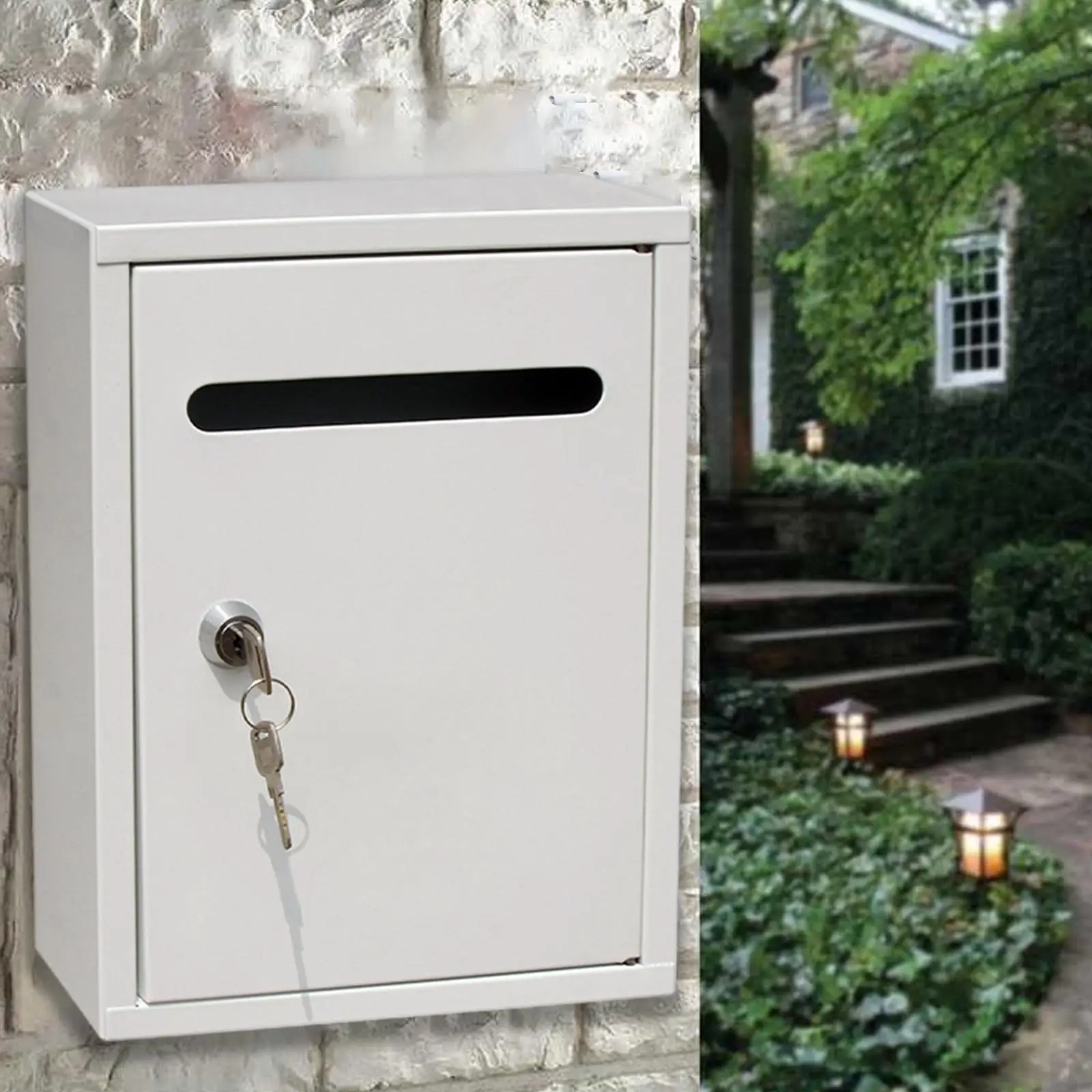 Mailbox Key Lock Wall Mount Drop Box with 2 Keys Secured Safe Suggestion Box Collection Boxes Letterbox Mail Box
