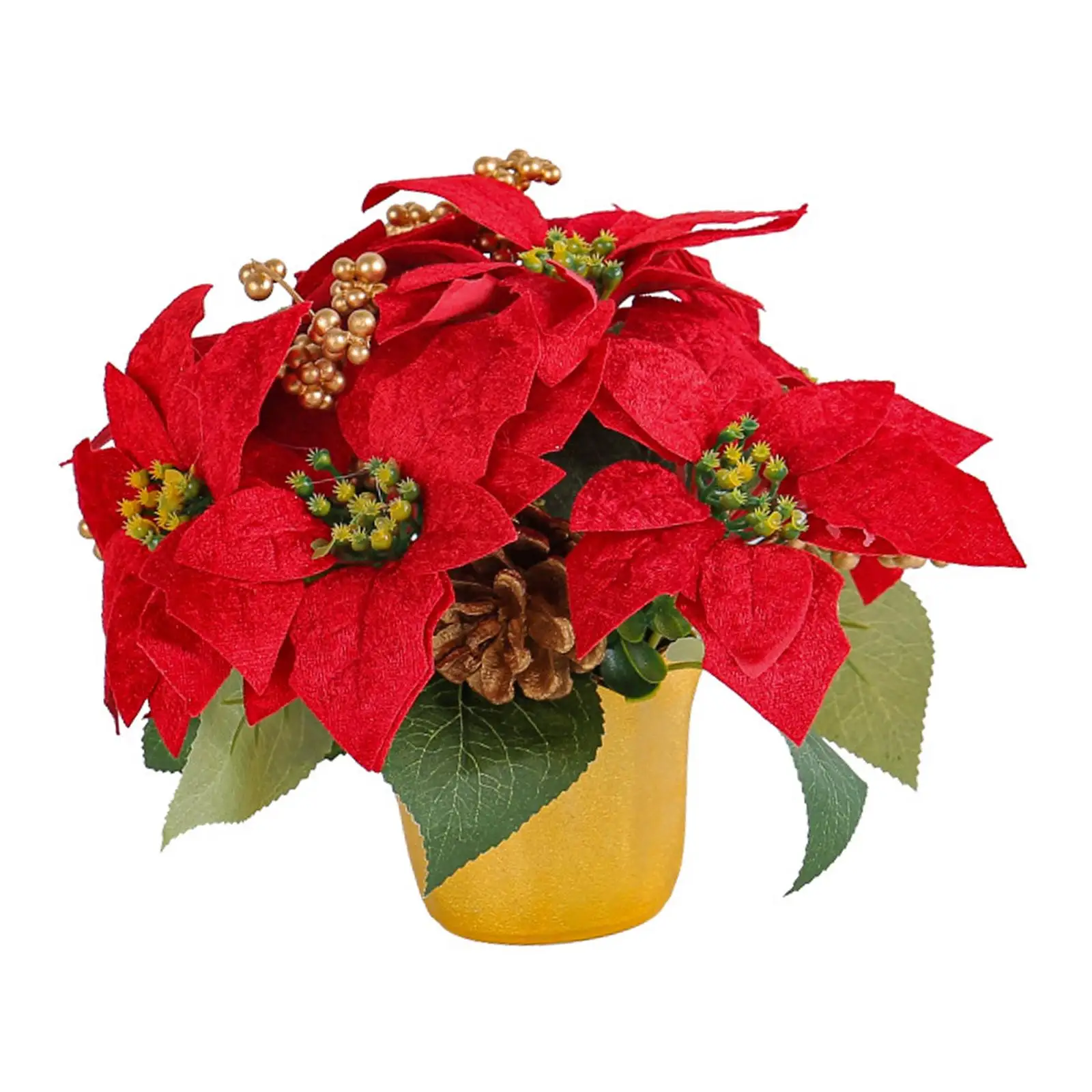 Christmas Artificial Poinsettia Plant Potted Red Poinsettia Decorative Artificial Flower for Holiday Xmas Garden Tabletop Indoor