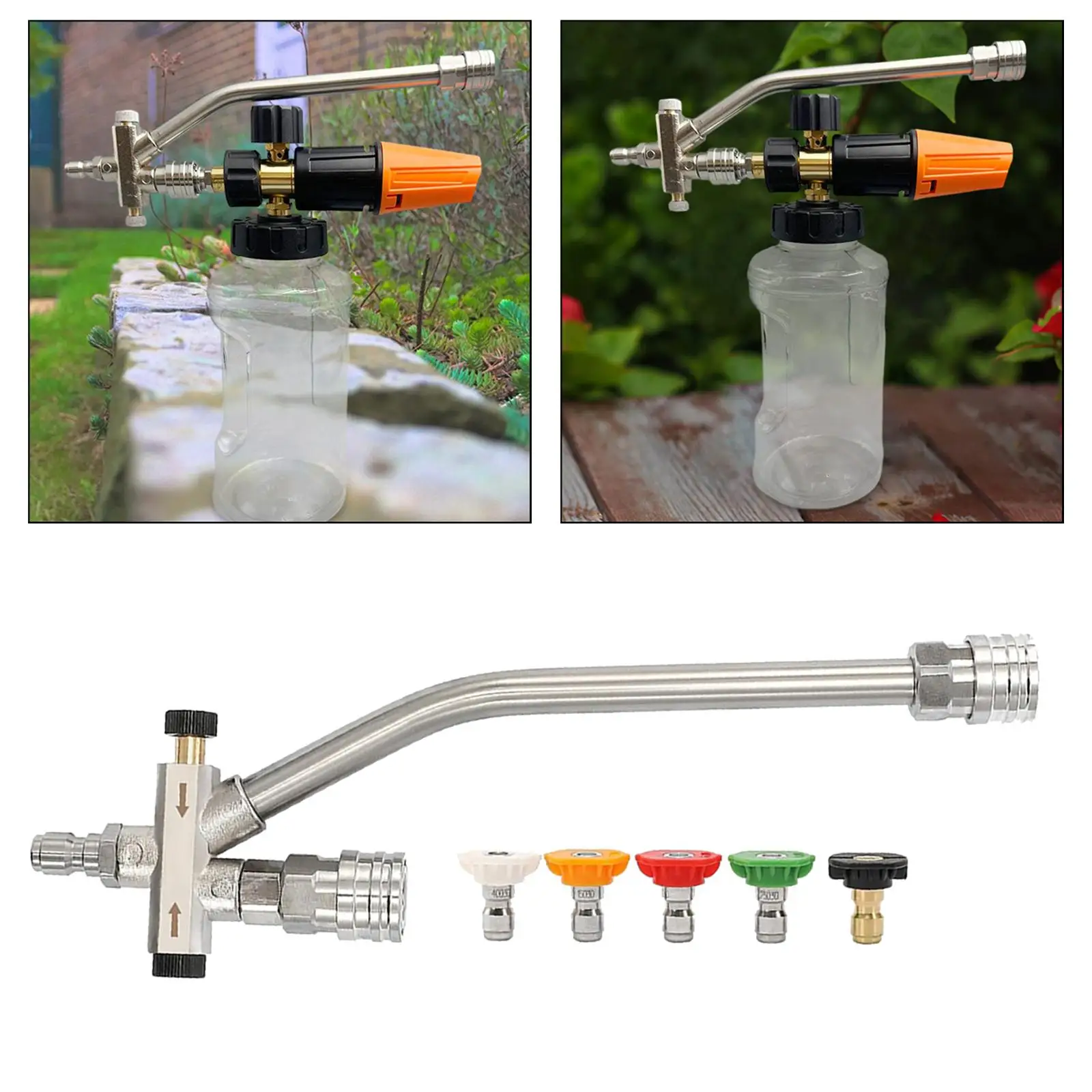 Dual Connector Accessory, Dual Valves Foam Spray Nozzles, Pressure Washer Double Tip Attachment