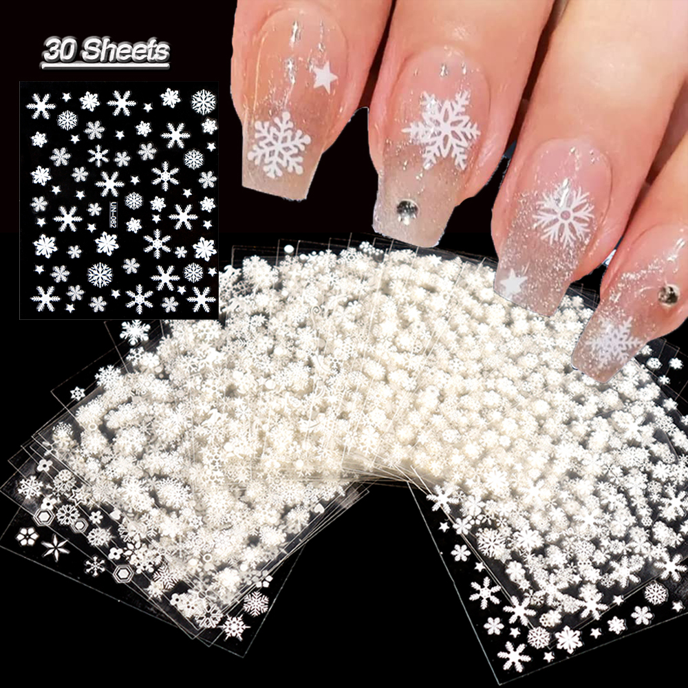 Best of 30 Sheets Christmas Nail Art Stickers Self Adhesive 3D White Snowflake Nail Decals Xmas Nail Supplies Christmas Manicure Sliders Reviews & Tips