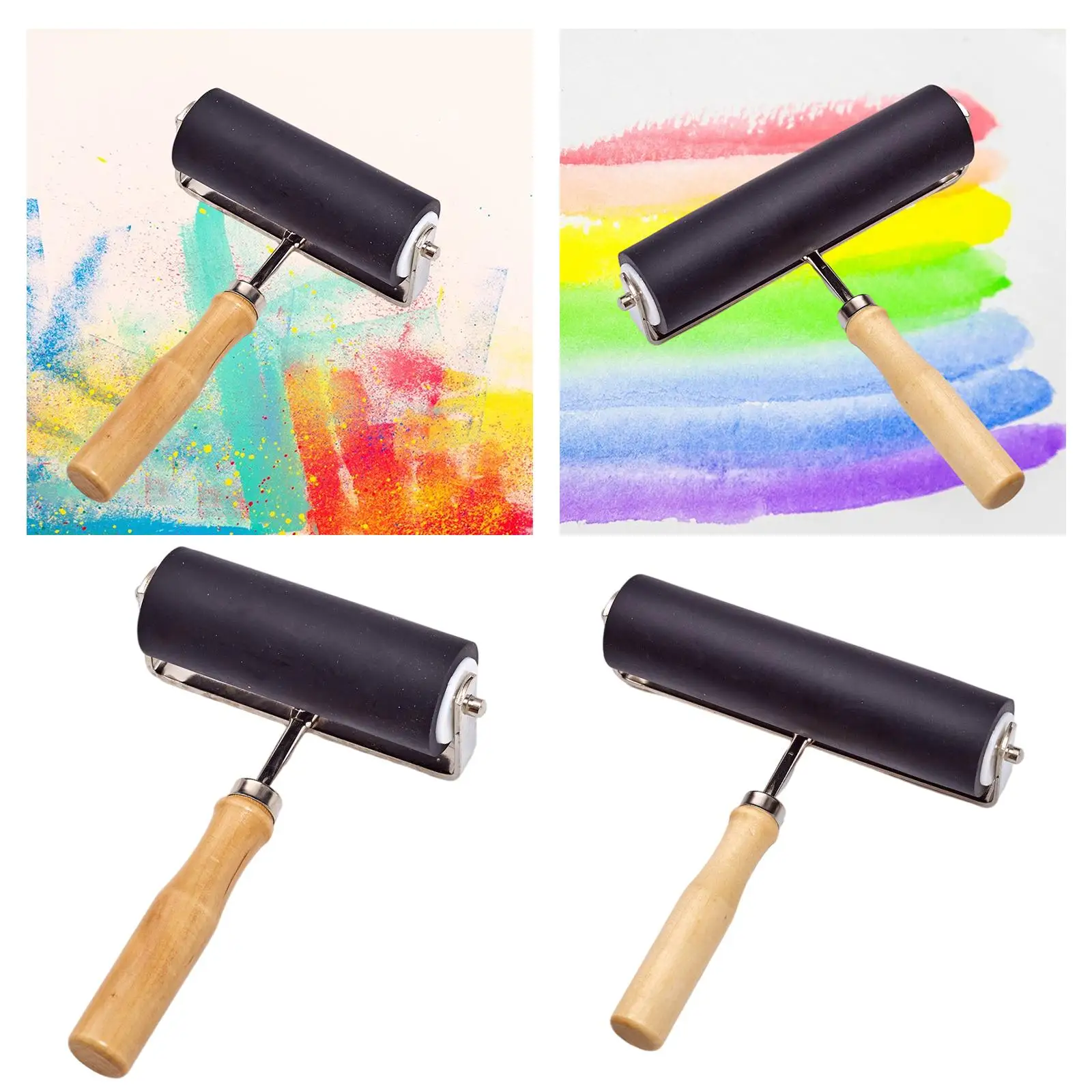 Heavy Duty Rubber Roller Stamping Tool Wood Handle Painting Printmaking Glue
