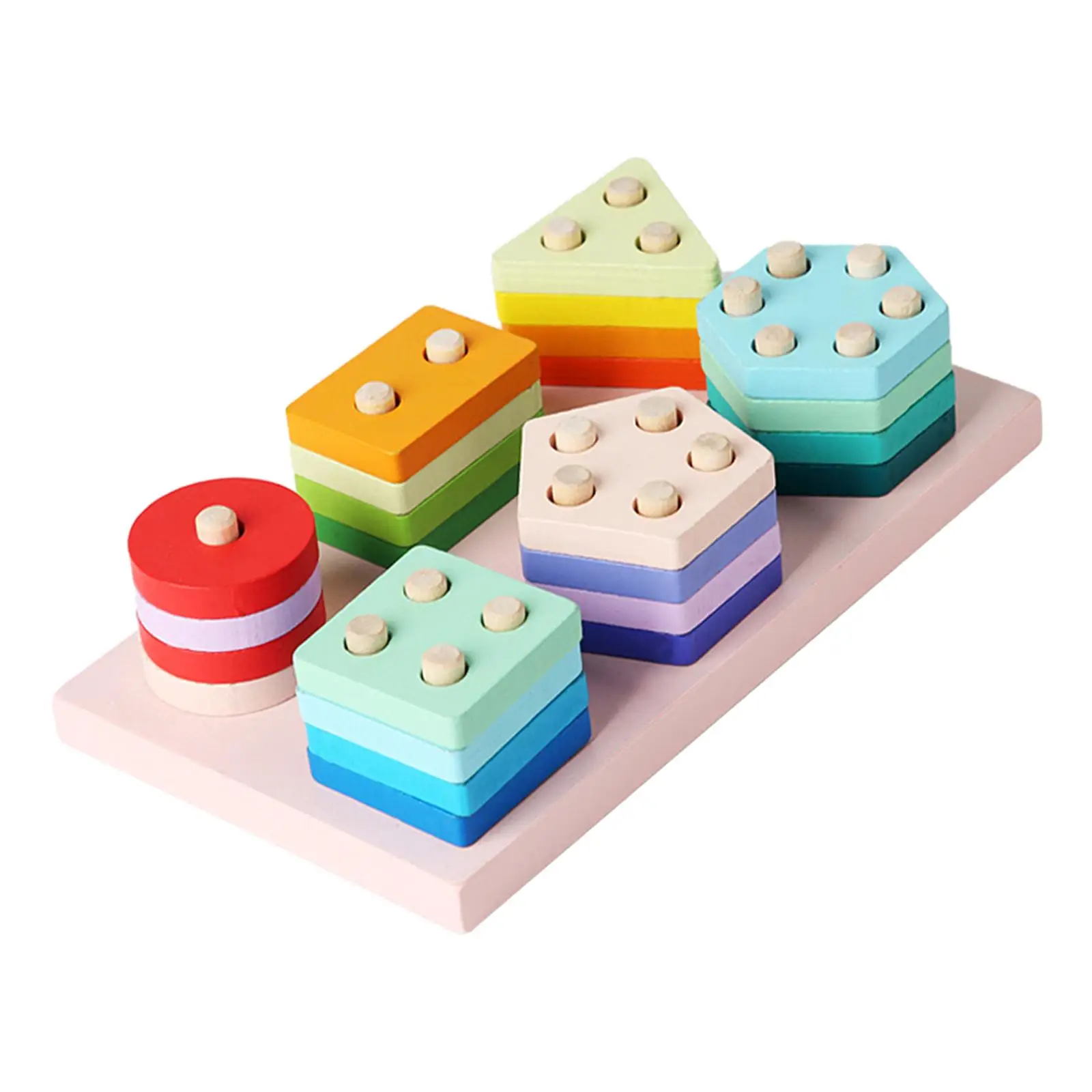 Wooden Shape Matching Puzzle Educational Toy Hand Eye Coordibation Geometric Stacker Block for Travel Toy Children Kids