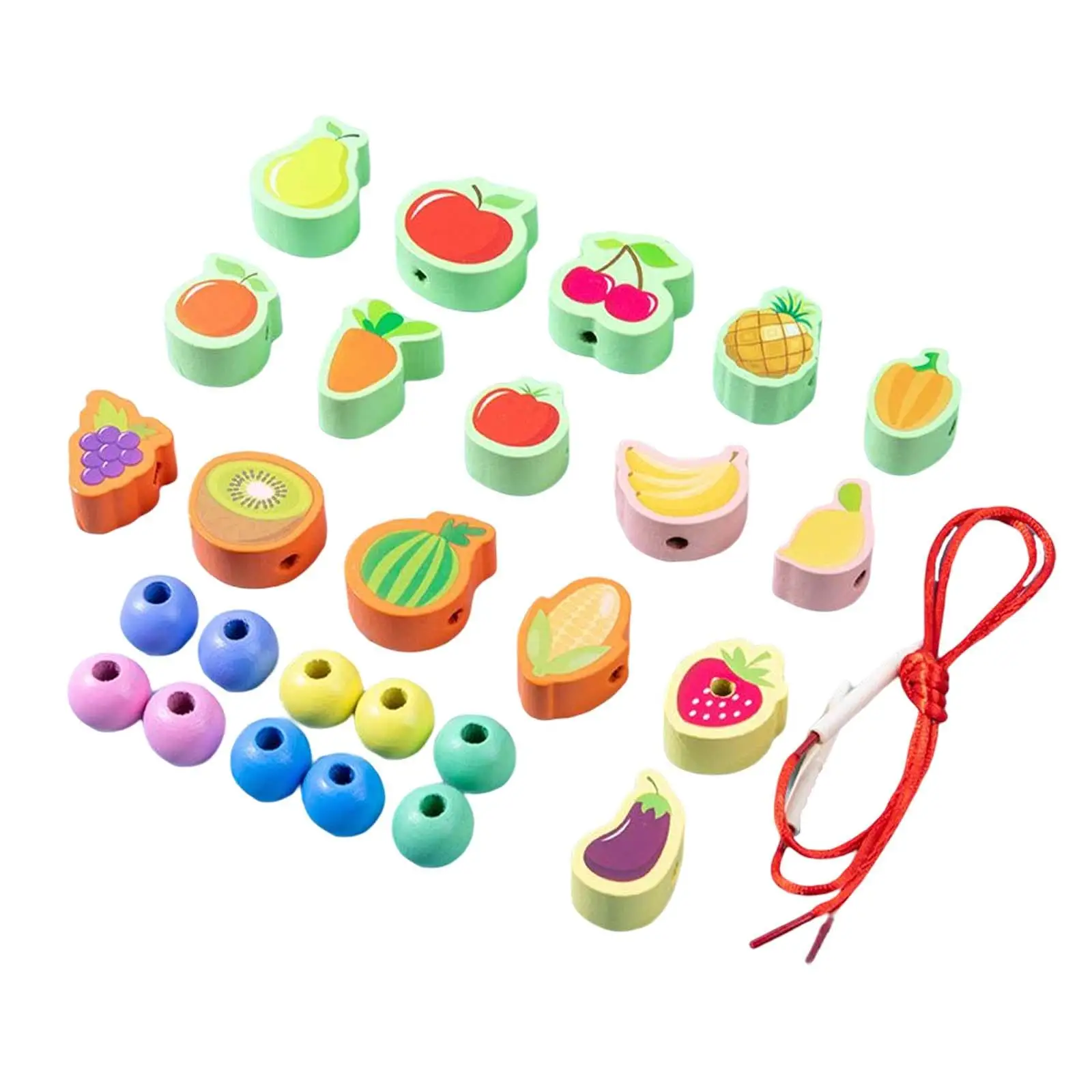 Threading Toys Fruits Animal Lacing Beads Lacing Beads Set for Birthday Gifts Shape Color Recognition