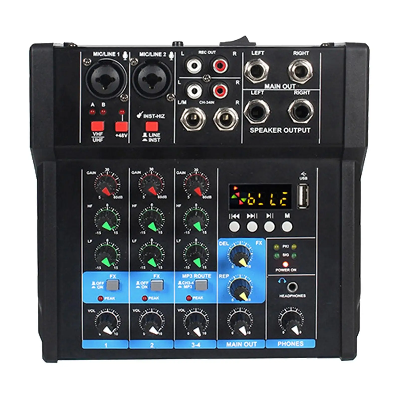 Audio Mixer 4 Channel Portable MP3 Bluetooth USB Interface Professional DJ Mixer for Studio Recording Party DJ Mixing Home
