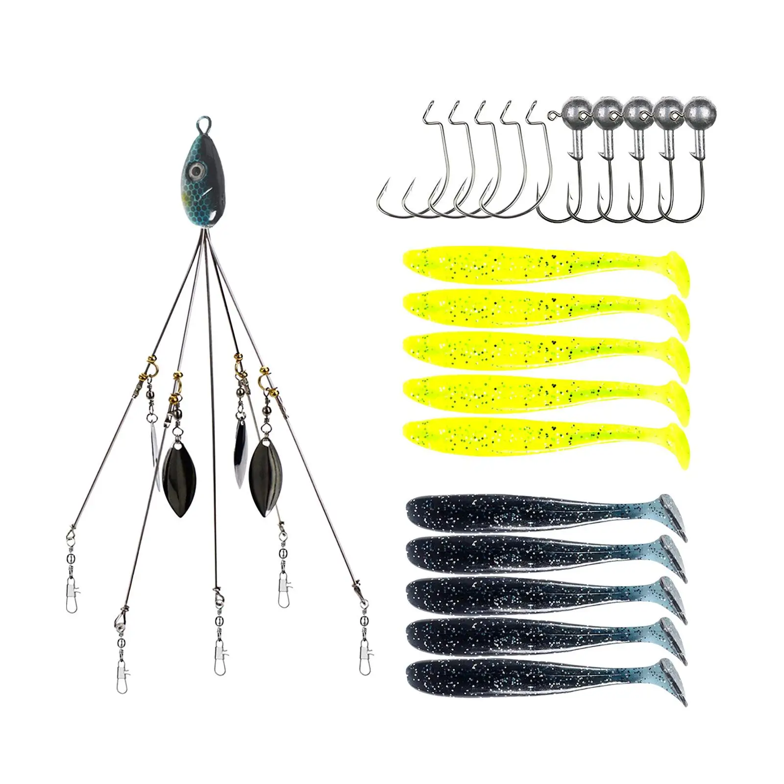 Umbrella Rig Freshwater/saltwater with 4 Leaves 5 Arms for Striper Fishing A Rig for Trout Crappie Walleye Pickerel
