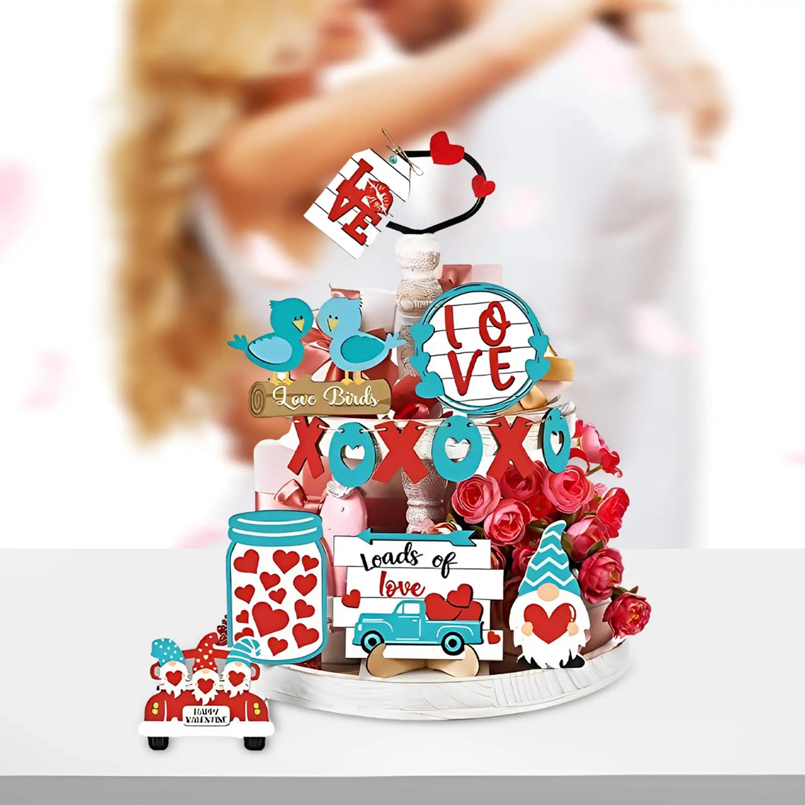 Valentine`s Day Tiered Tray Decor Valentines Day Decor Cute Layered Tray Decoration for Tabletop Engagement Holiday Wedding Home