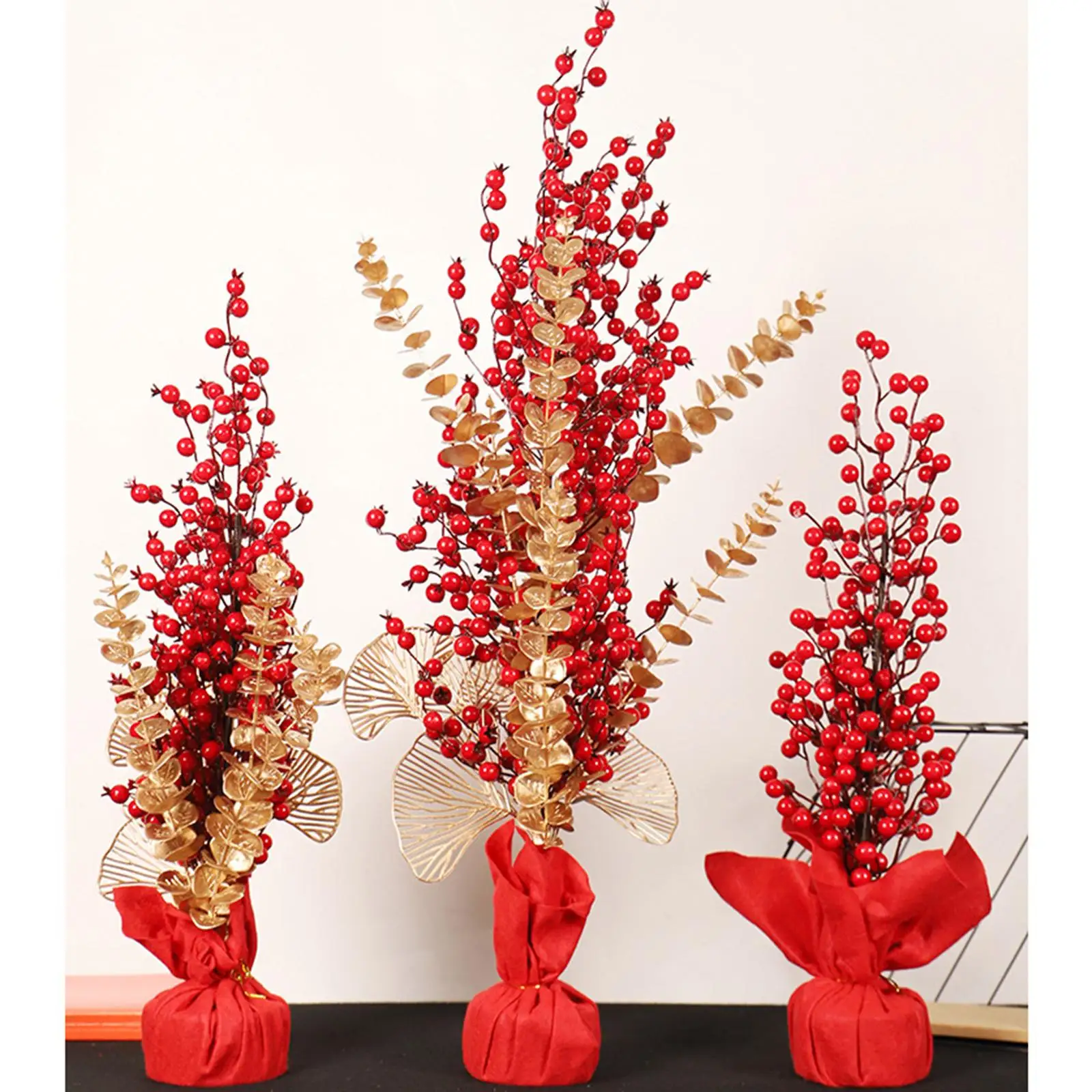 Artificial Berry Stems, Table Centerpiece Fake Red Holly Flowers Lucky Tree Bonsai Berry Branches for Wedding Home Office Crafts