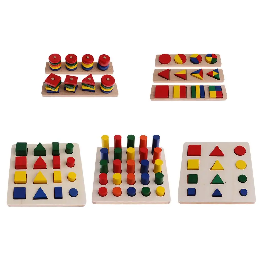 Montessori Mathematics Material Geometry Blocks Matching Counting for Kids Early Leaning Toys Birthday Gift