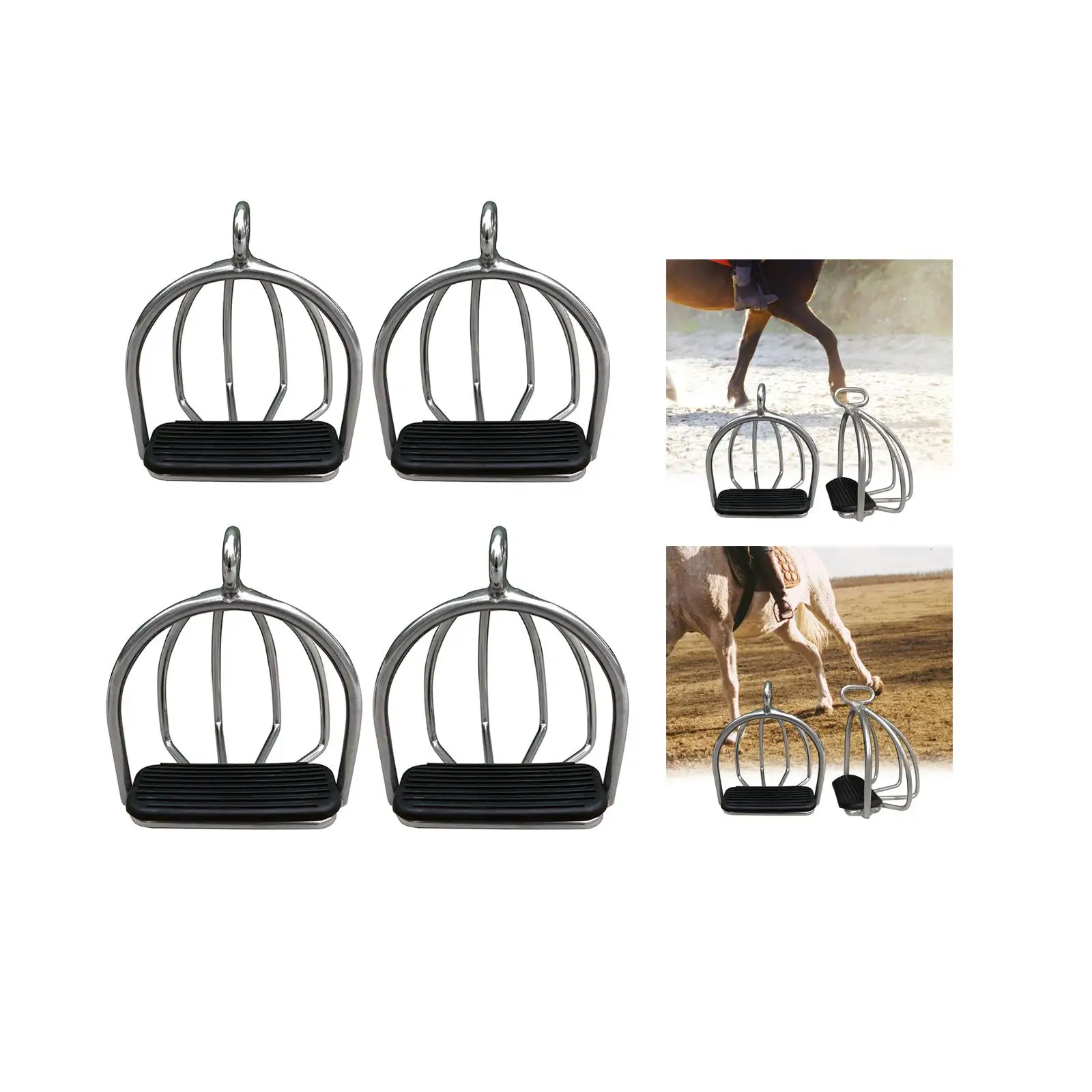 2x Cage Horse Riding Stirrups Rubber Pad Stainless Steel Tool Equestrian Sports for Safety Horse Riding Outdoor Accessories Kids