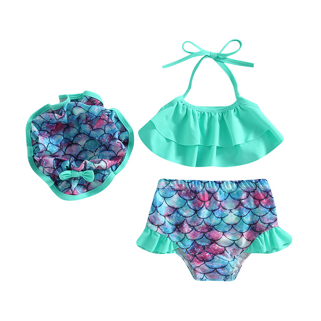 Costume Da Bagno Bambina 3 Pezzi Con Cappello - Bikini Con Stampa Frutta Per Mare E Piscina - Foto 4