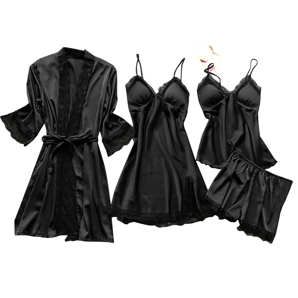 Silk Lace Nightdress Robe Set for Women