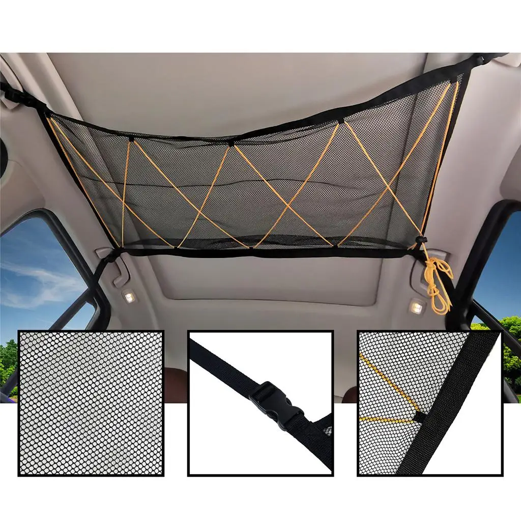 90x65cm Stretchable Car Roof Ceiling Pocket Mesh Bag Pouch for Jeep Van SUV