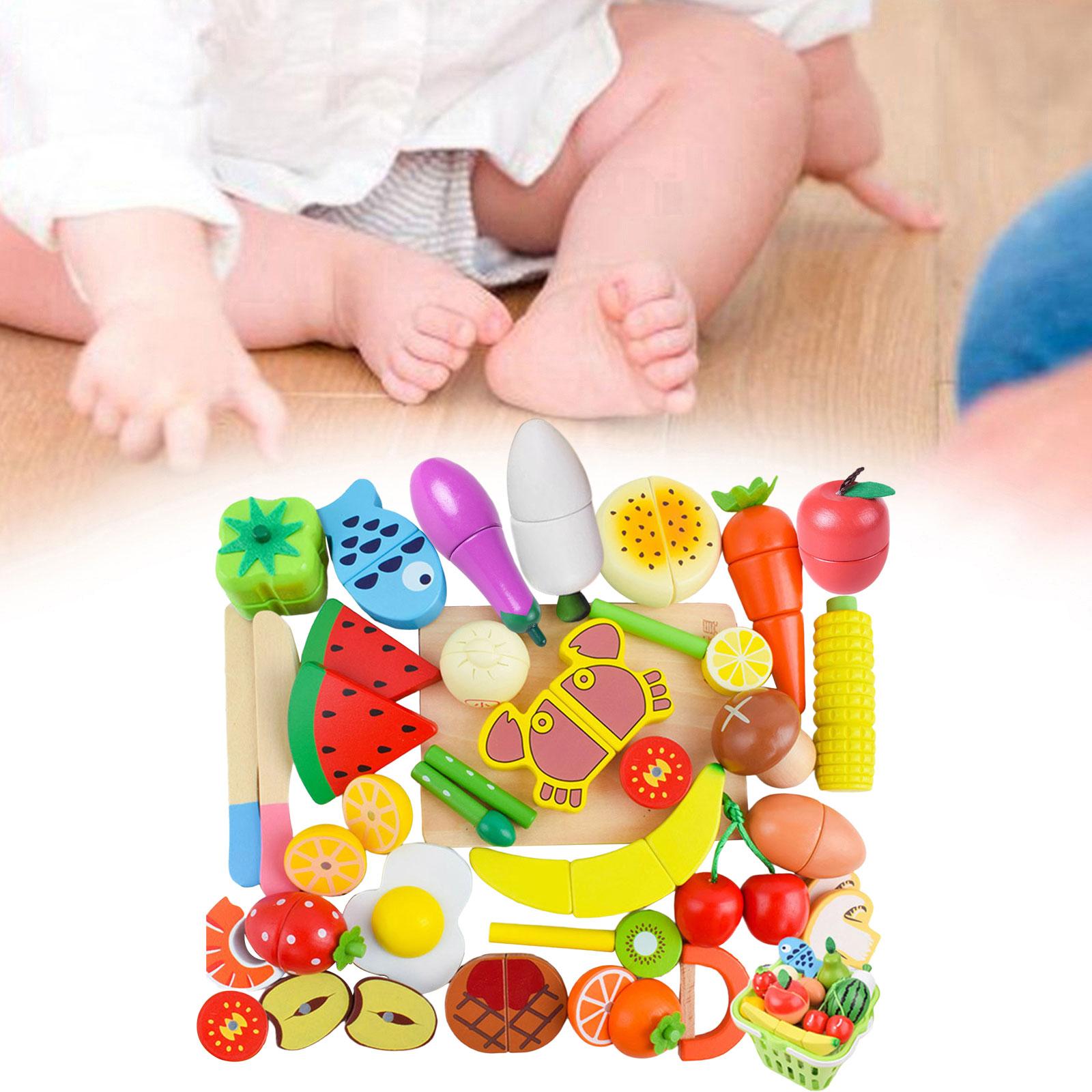 35Pcs Cutting Fruit Vegetables for Kids Play Kitchen Toys Gift Cooking Kitchen Toys with Basket for Boys Kids Girls 3 Years Old