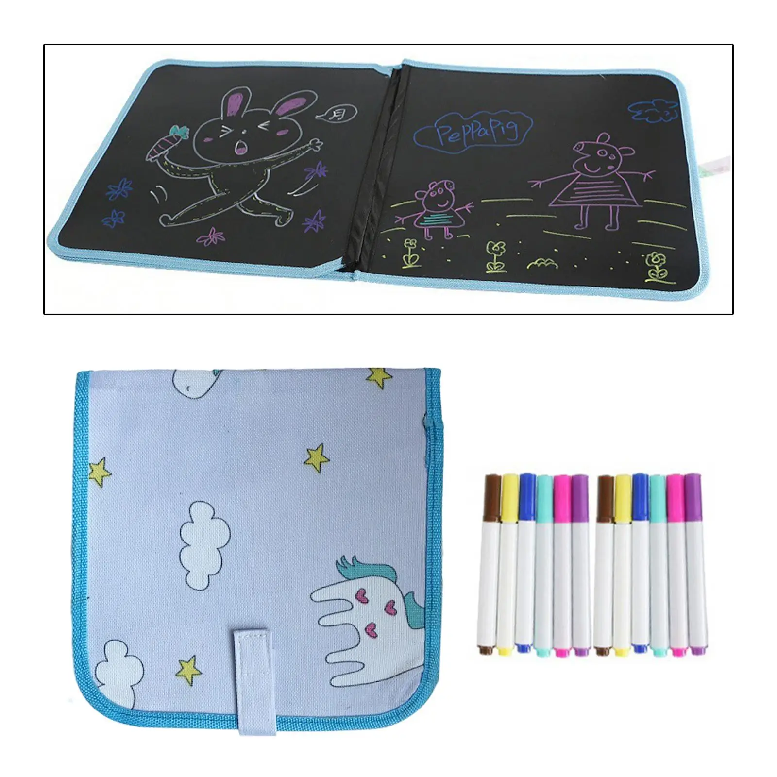Erasable Doodle Book with 12 Colored Pens 14 Page Drawing Erasable Drawing Pad for Toddlers 2 3 4 5 6 7 8 Year Old Kids Children