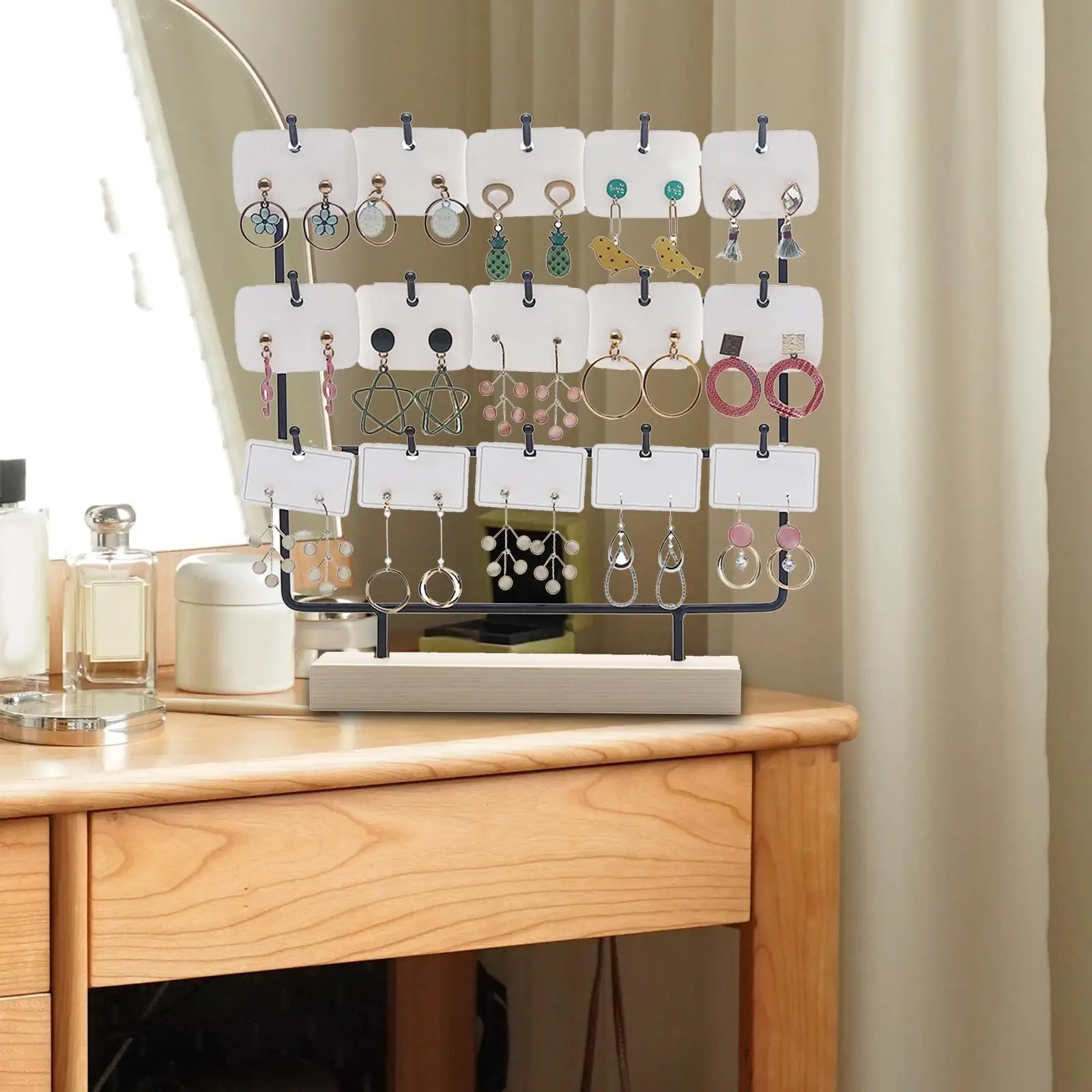 Jewelry Display Rack with 15 Hooks Earring Card Display Holder for Earring Cards Hair Accessories Dangle Ring Home Organization